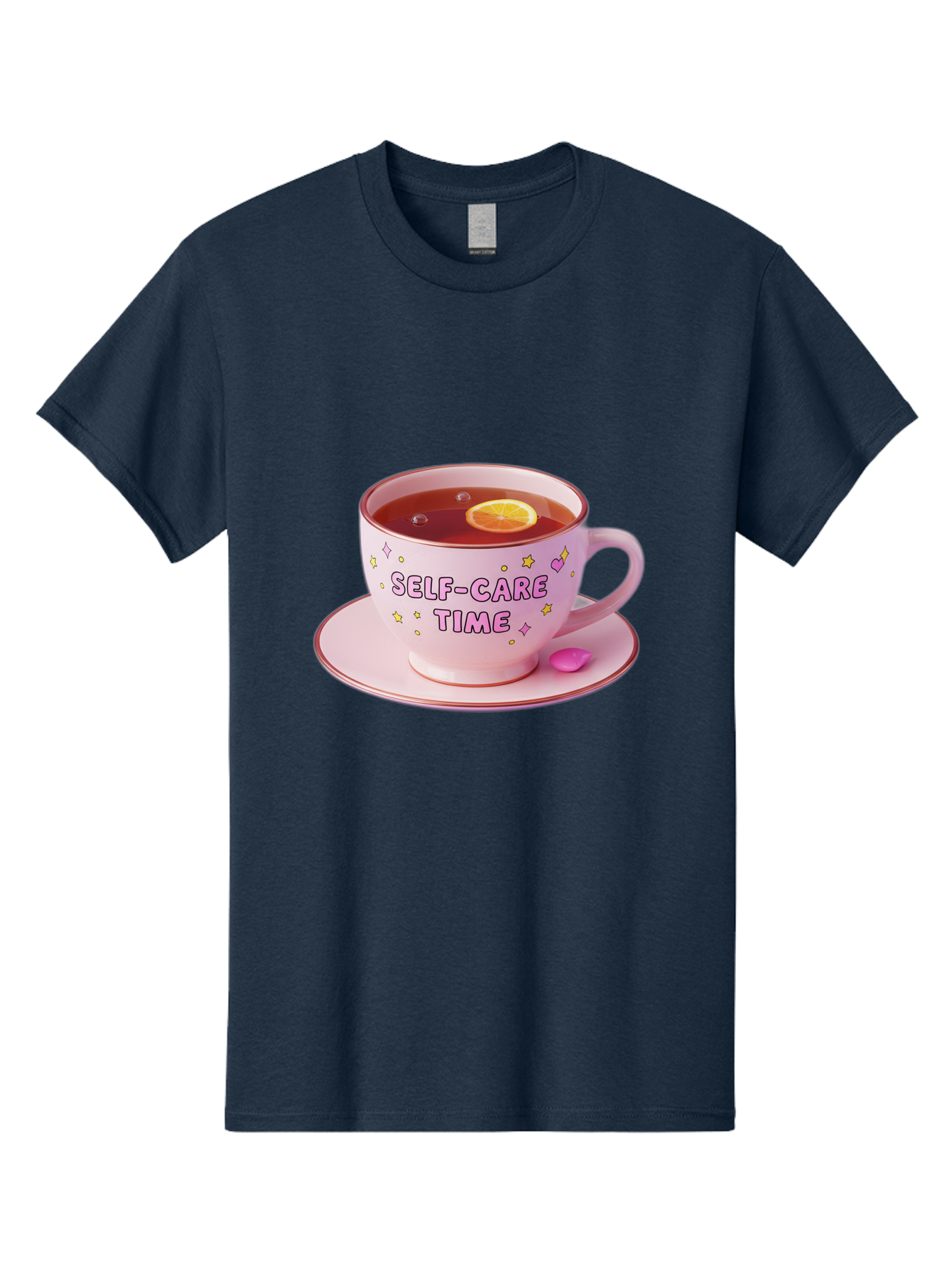 Self-Care-Time-2 Men'S Graphic Tee, 100% Cotton, Comfortable Casual Summer Wear, Machine Washable, Self-Care, Tea Time, Wellness, Relaxation, Pink Tea Cup, Lemon Slice, Colorful Stars, Stress Relief, Calming Tea, Mindfulness, Pink Candy Bae083