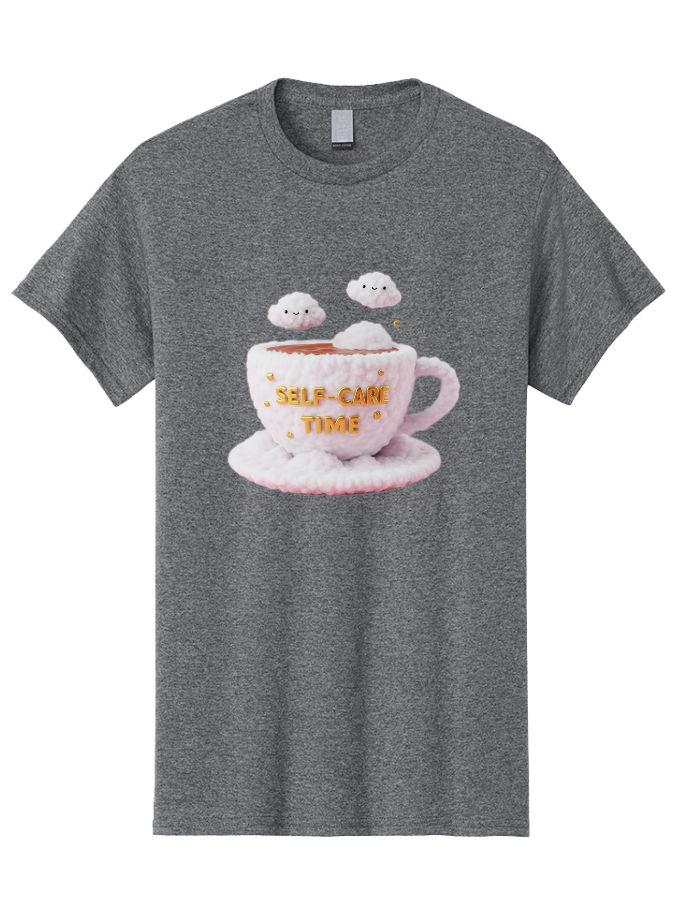 Self-Care-Time-4 Men'S Graphic Tee, 100% Cotton, Comfortable Casual Summer Wear, Machine Washable, Self-Care Time, Hot Coffee, Coffee Cup, Fluffy Clouds, Happy Face, Relaxation, Mindfulness, Calm Atmosphere, Soothing Ambiance, Mental Wellness Bae085