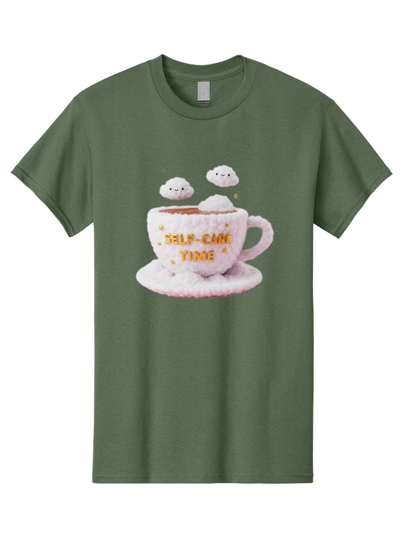 Self-Care-Time-4 Men'S Graphic Tee, 100% Cotton, Comfortable Casual Summer Wear, Machine Washable, Self-Care Time, Hot Coffee, Coffee Cup, Fluffy Clouds, Happy Face, Relaxation, Mindfulness, Calm Atmosphere, Soothing Ambiance, Mental Wellness Bae085
