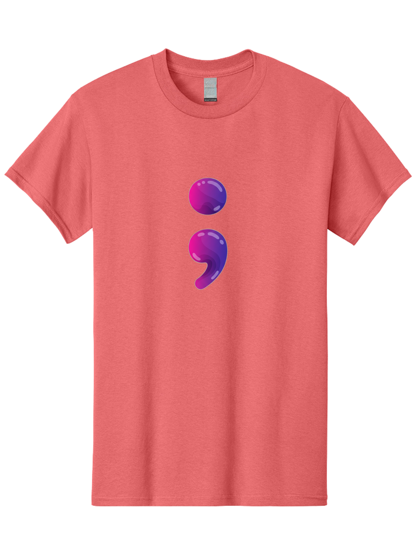 Semicolon-2 Men'S Graphic Tee, 100% Cotton, Comfortable Casual Summer Wear, Machine Washable, Colon And Semicolon Symbol, Punctuation Marks, Shiny Effect, Purple Gradient, Digital Illustration, Creative Typography, Syntax Elements Bae090