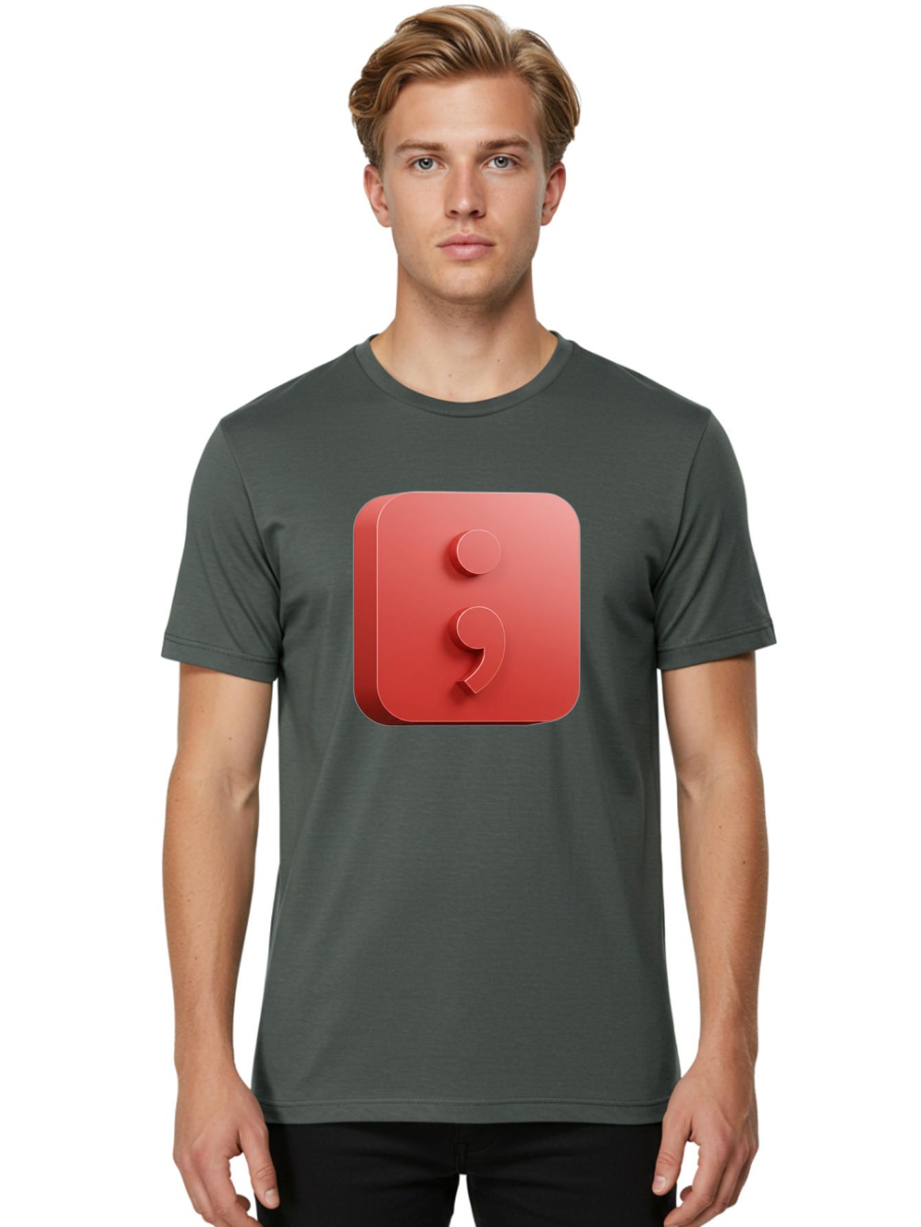 Semicolon-5 Men'S Graphic Tee, 100% Cotton, Comfortable Casual Summer Wear, Machine Washable, Semicolon Punctuation Mark, Red Icon, 3D Design, Symbol, Grammar, Writing, Language, Punctuation Symbol, Typography Bae093