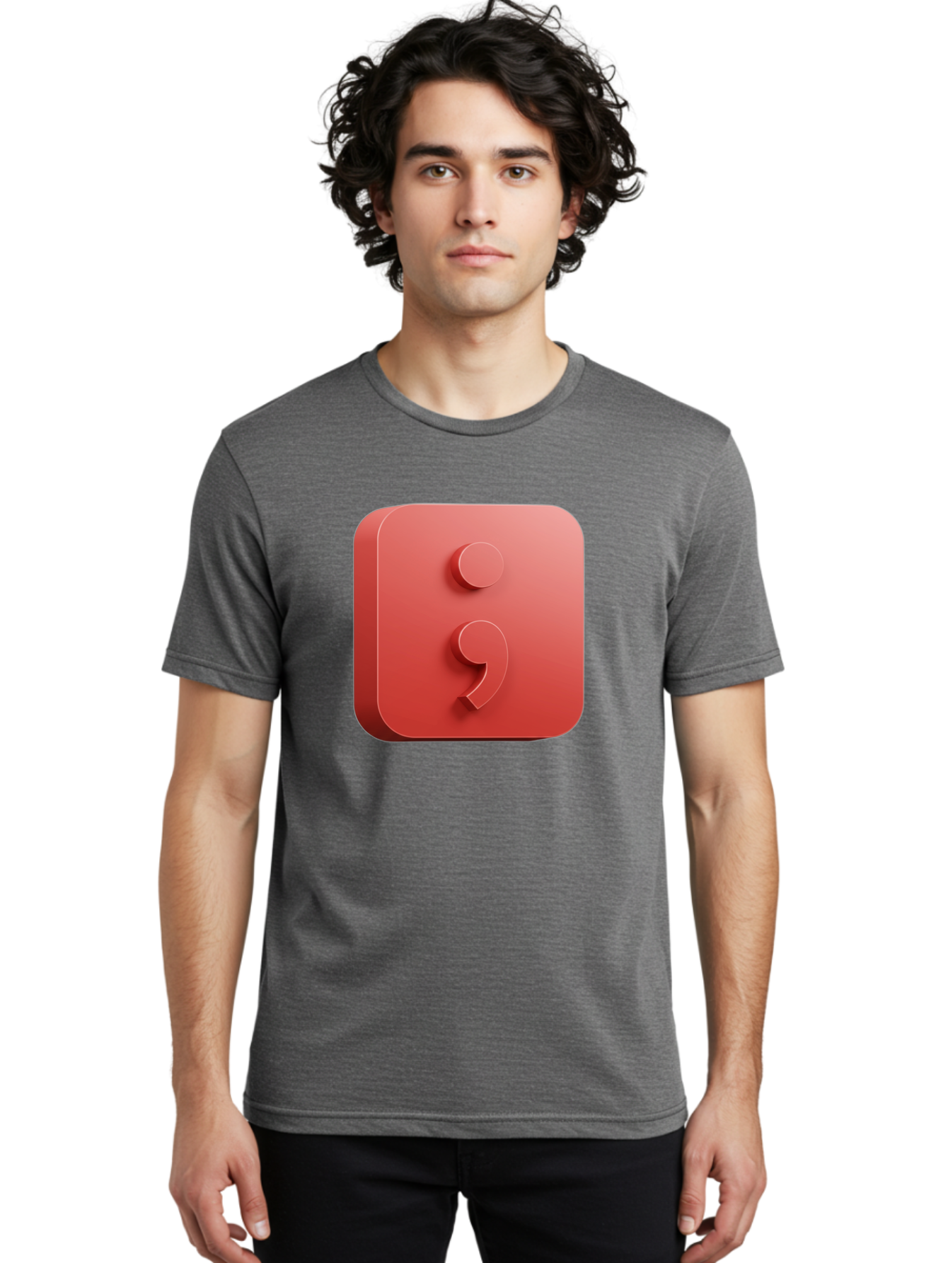 Semicolon-5 Men'S Graphic Tee, 100% Cotton, Comfortable Casual Summer Wear, Machine Washable, Semicolon Punctuation Mark, Red Icon, 3D Design, Symbol, Grammar, Writing, Language, Punctuation Symbol, Typography Bae093