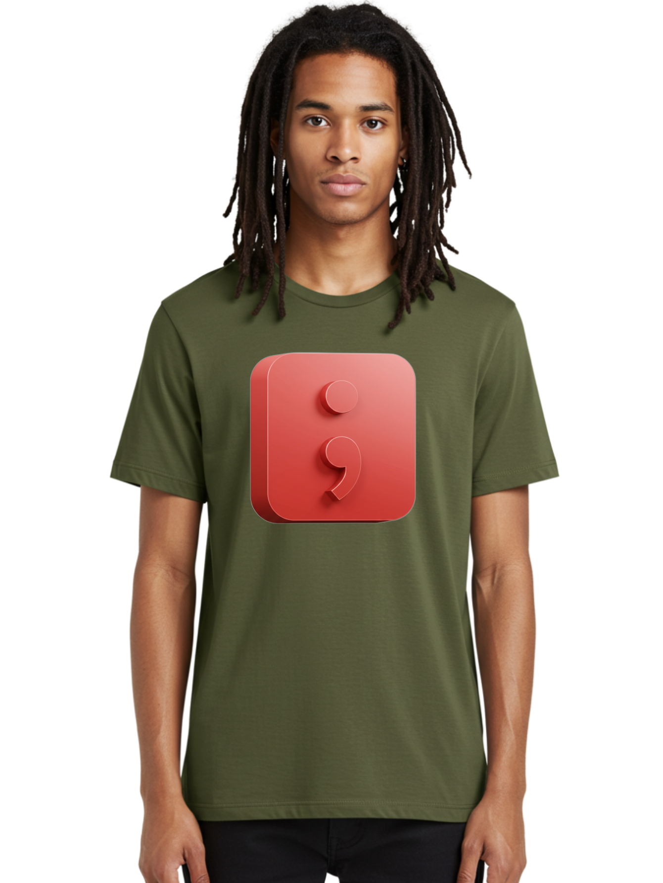Semicolon-5 Men'S Graphic Tee, 100% Cotton, Comfortable Casual Summer Wear, Machine Washable, Semicolon Punctuation Mark, Red Icon, 3D Design, Symbol, Grammar, Writing, Language, Punctuation Symbol, Typography Bae093