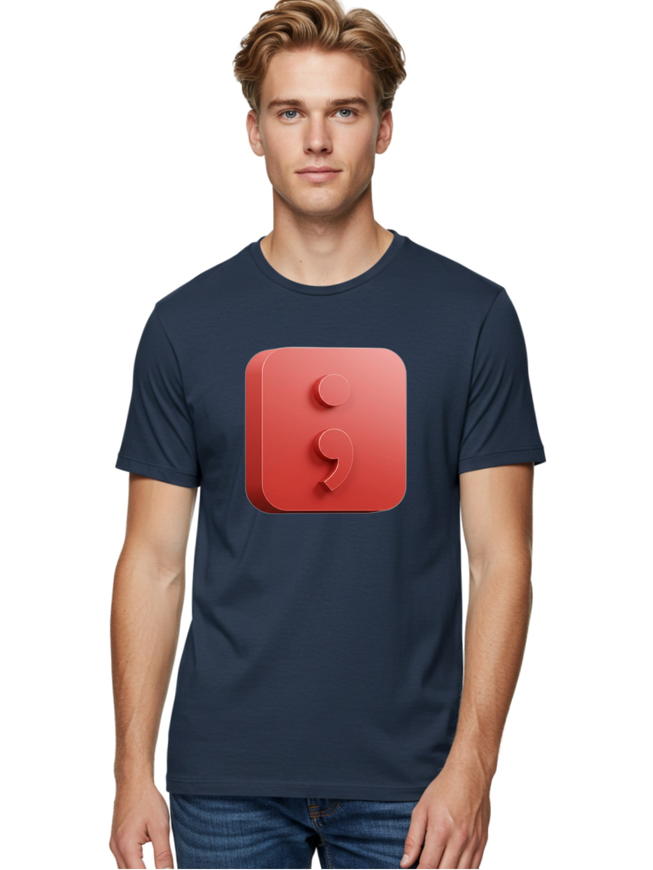 Semicolon-5 Men'S Graphic Tee, 100% Cotton, Comfortable Casual Summer Wear, Machine Washable, Semicolon Punctuation Mark, Red Icon, 3D Design, Symbol, Grammar, Writing, Language, Punctuation Symbol, Typography Bae093