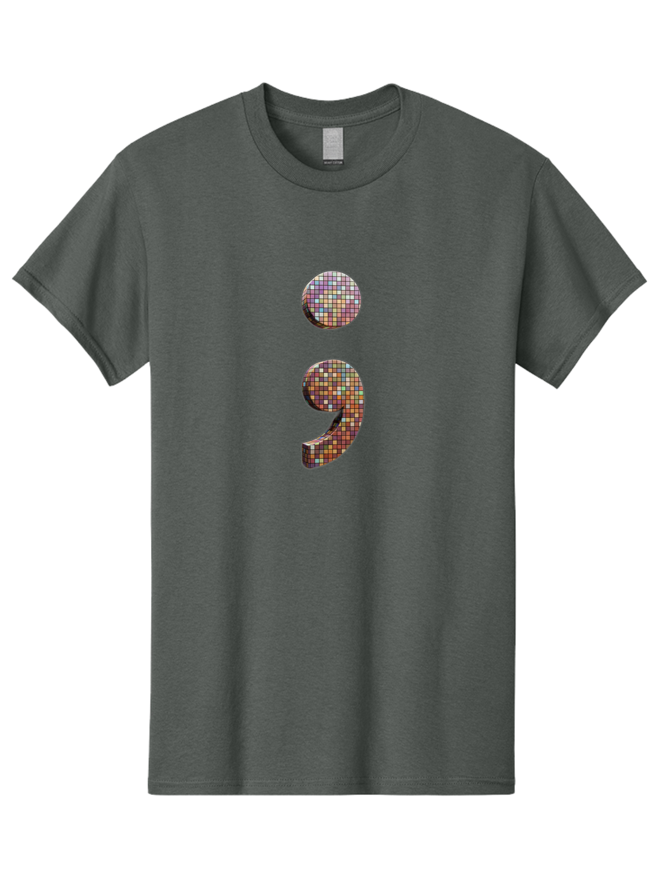 Semicolon-9 Men'S Graphic Tee, 100% Cotton, Comfortable Casual Summer Wear, Machine Washable, Multicolored Mosaic Punctuation Mark, Mirrored Design, Comma, Number 9, Vibrant Colors, Colorful Tiles, Symmetrical Composition, Bae094