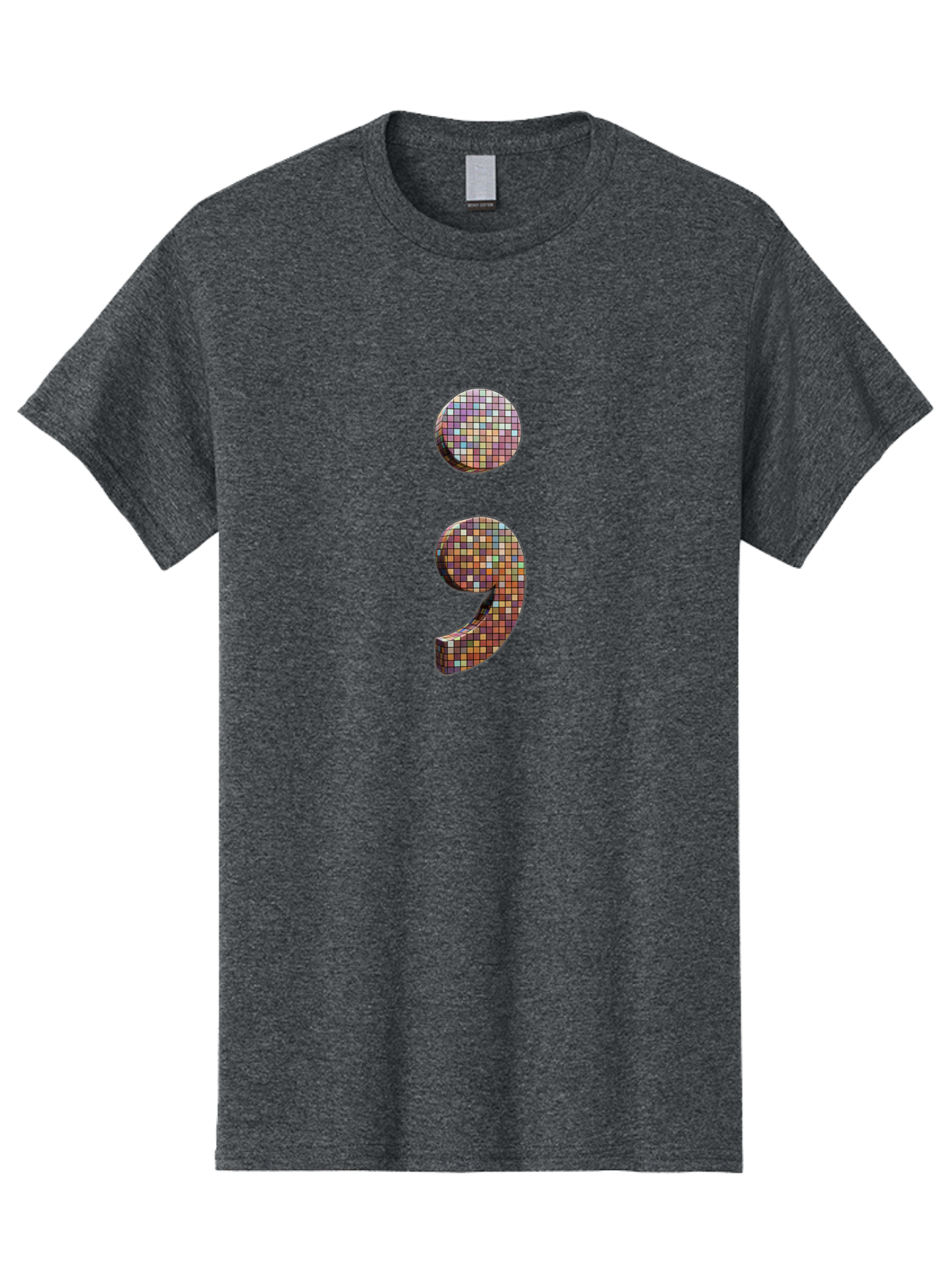 Semicolon-9 Men'S Graphic Tee, 100% Cotton, Comfortable Casual Summer Wear, Machine Washable, Multicolored Mosaic Punctuation Mark, Mirrored Design, Comma, Number 9, Vibrant Colors, Colorful Tiles, Symmetrical Composition, Bae094