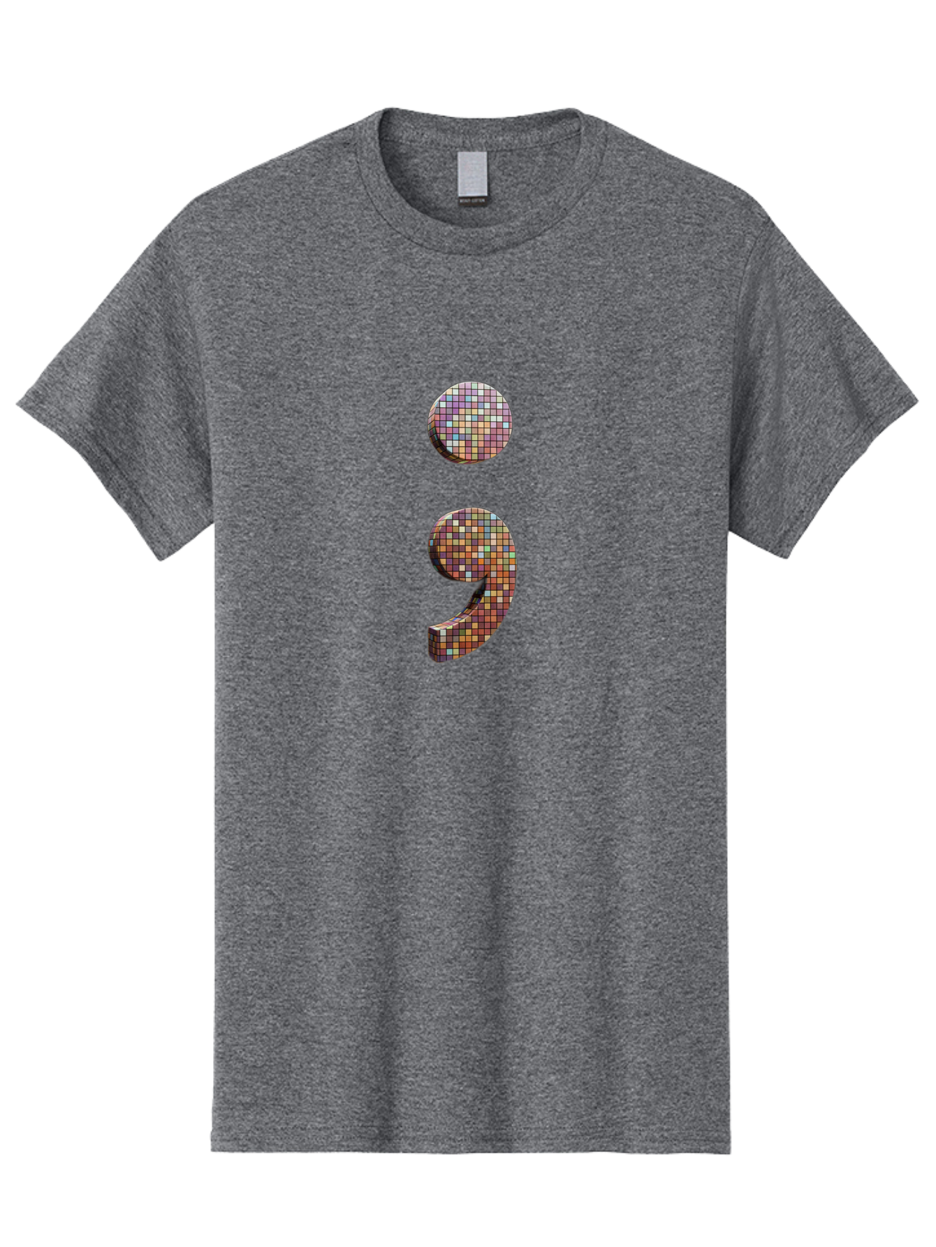 Semicolon-9 Men'S Graphic Tee, 100% Cotton, Comfortable Casual Summer Wear, Machine Washable, Multicolored Mosaic Punctuation Mark, Mirrored Design, Comma, Number 9, Vibrant Colors, Colorful Tiles, Symmetrical Composition, Bae094