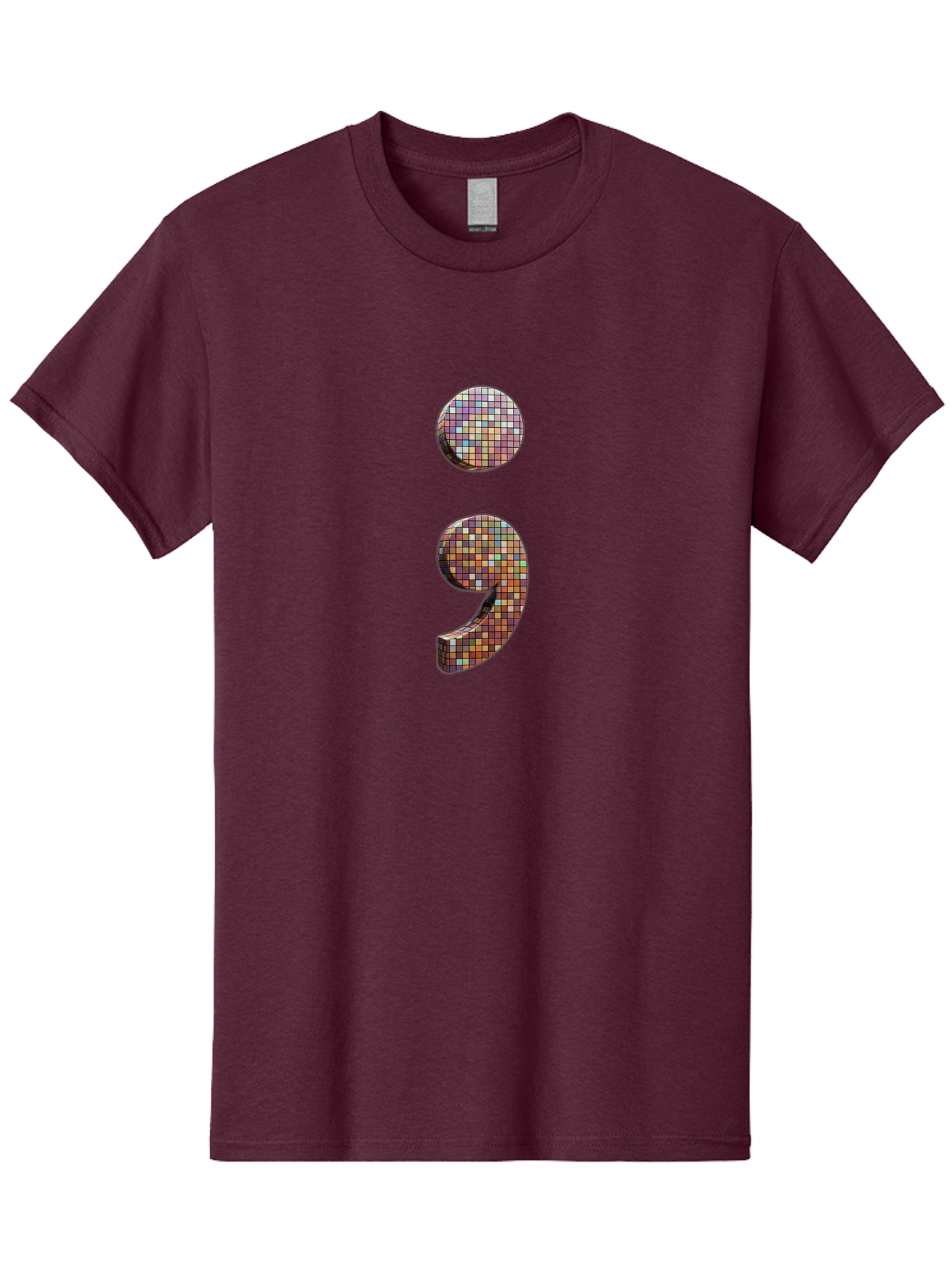 Semicolon-9 Men'S Graphic Tee, 100% Cotton, Comfortable Casual Summer Wear, Machine Washable, Multicolored Mosaic Punctuation Mark, Mirrored Design, Comma, Number 9, Vibrant Colors, Colorful Tiles, Symmetrical Composition, Bae094