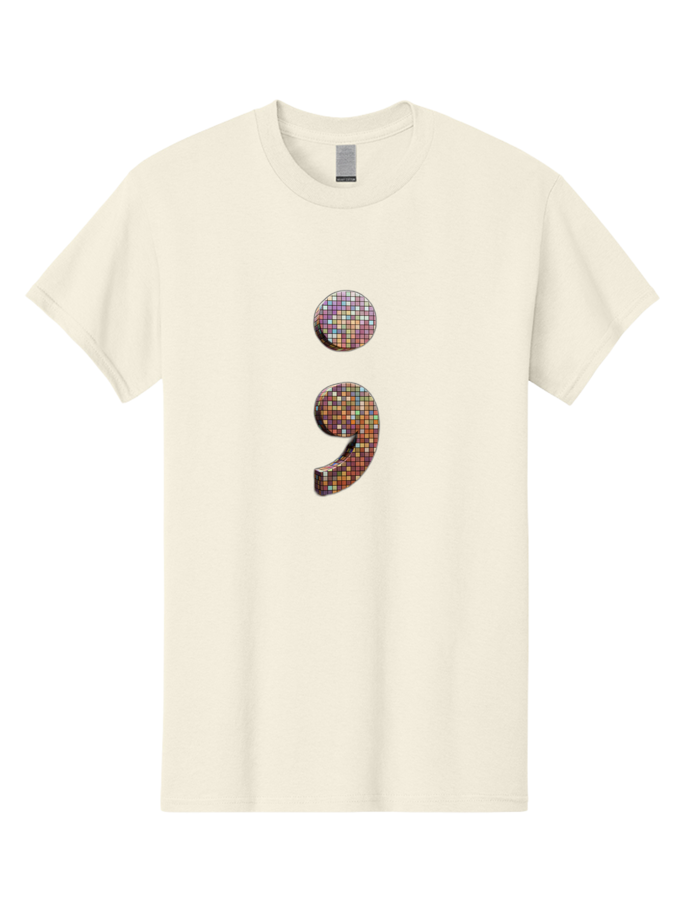 Semicolon-9 Men'S Graphic Tee, 100% Cotton, Comfortable Casual Summer Wear, Machine Washable, Multicolored Mosaic Punctuation Mark, Mirrored Design, Comma, Number 9, Vibrant Colors, Colorful Tiles, Symmetrical Composition, Bae094