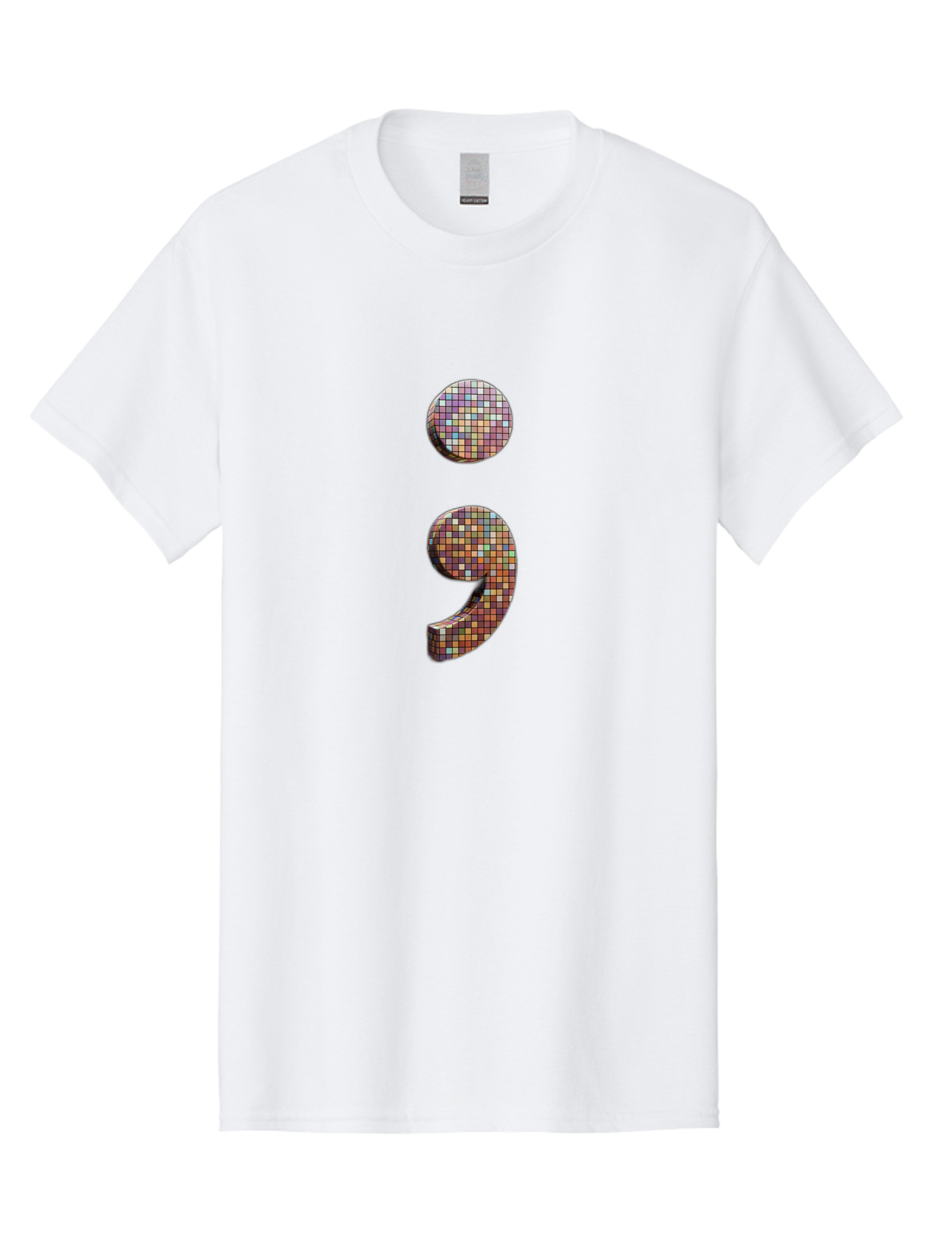 Semicolon-9 Men'S Graphic Tee, 100% Cotton, Comfortable Casual Summer Wear, Machine Washable, Multicolored Mosaic Punctuation Mark, Mirrored Design, Comma, Number 9, Vibrant Colors, Colorful Tiles, Symmetrical Composition, Bae094