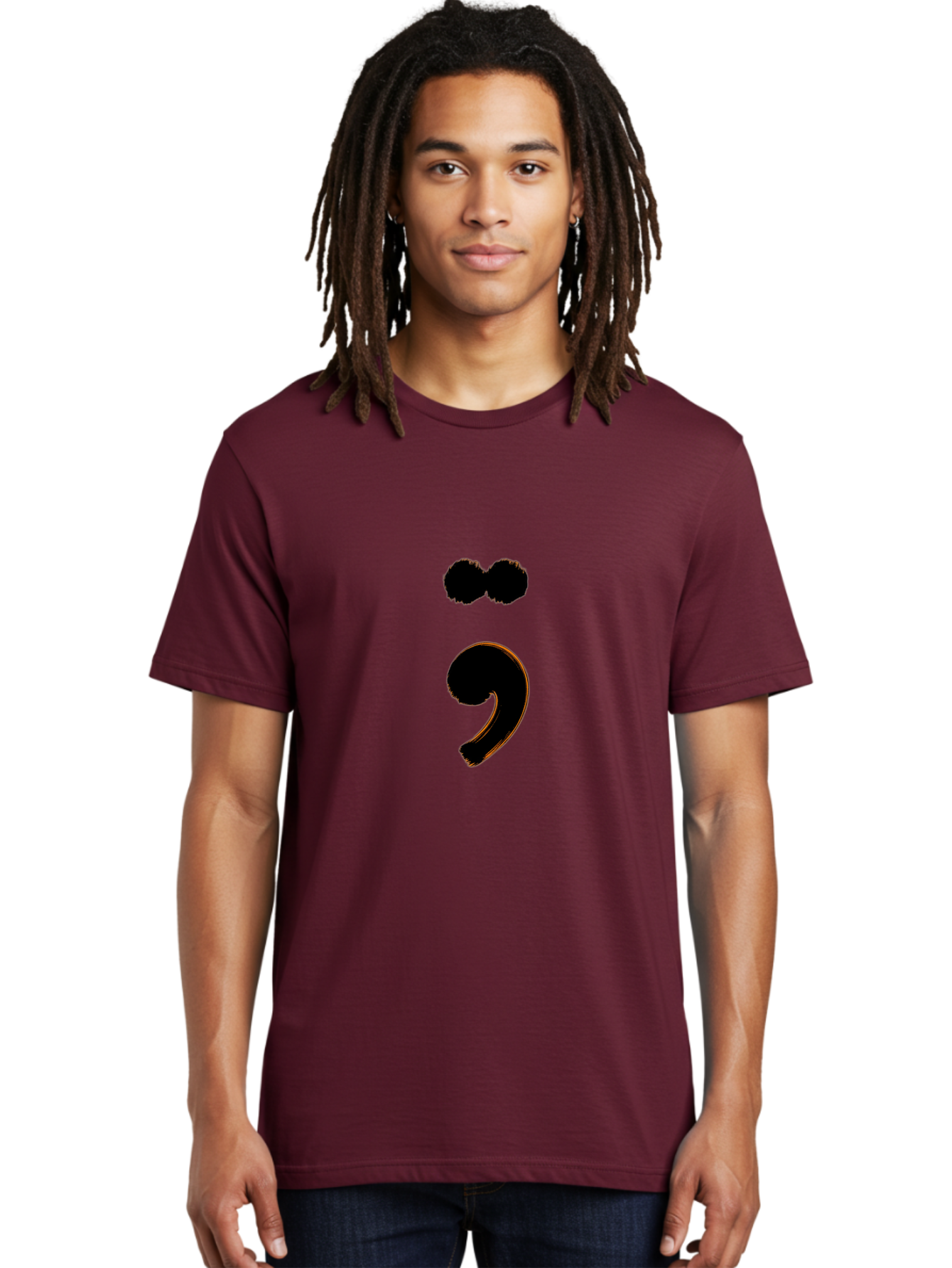 Semicolon-Eyes Men'S Graphic Tee, 100% Cotton, Comfortable Casual Summer Wear, Machine Washable, Semicolon Symbol, Punctuation Mark, Grammatical Sign, Typography, Black Semicolon, Emotional Symbol, Mental Health Awareness Bae095
