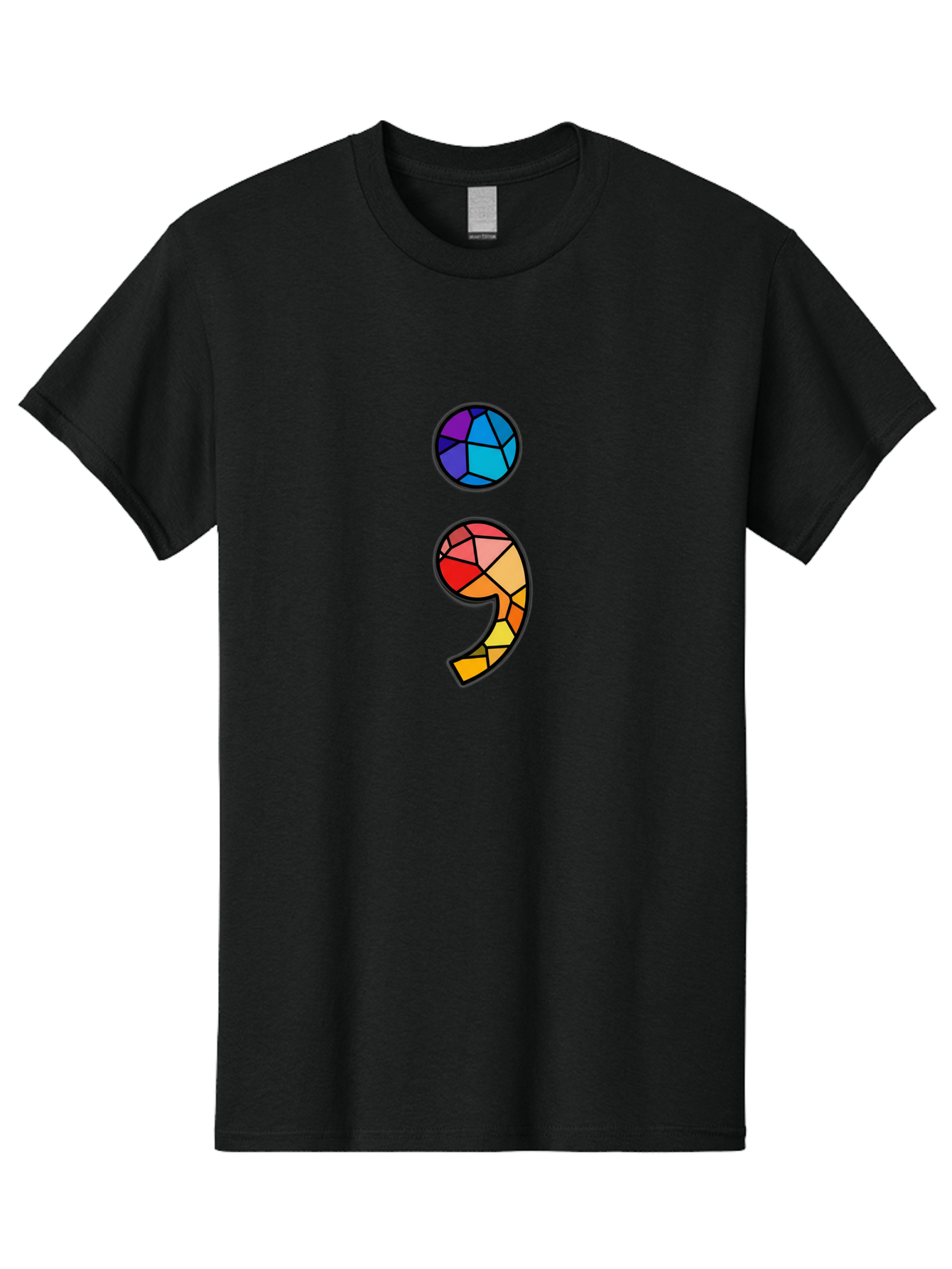 Semicolon-Project-Logo Men'S Graphic Tee, 100% Cotton, Comfortable Casual Summer Wear, Machine Washable, Colorful Mosaic, Stained Glass Effect, Comma Punctuation Mark, Vibrant Colors, Abstract Design, Creative Typography, Mosaic Art Bae096