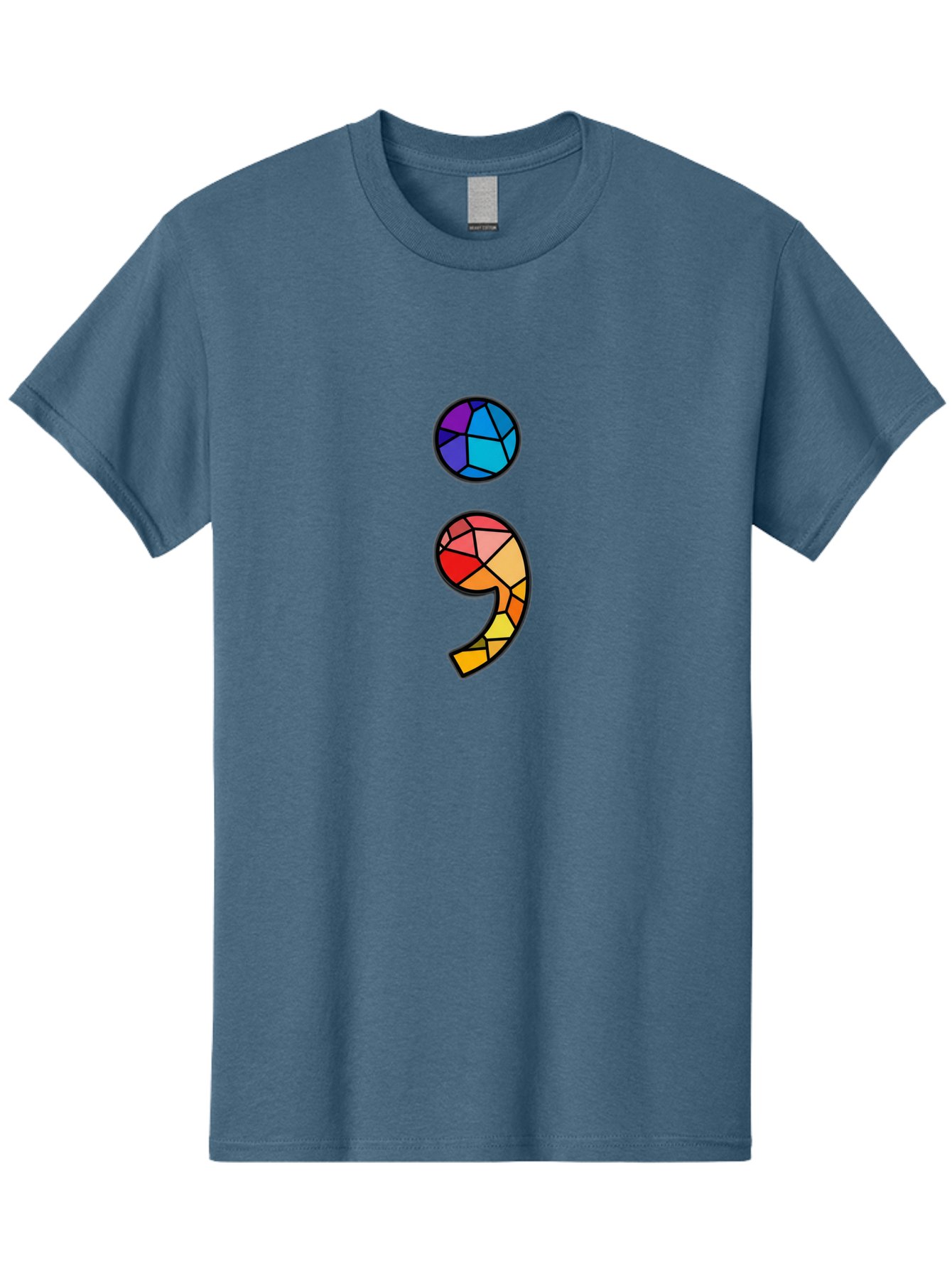 Semicolon-Project-Logo Men'S Graphic Tee, 100% Cotton, Comfortable Casual Summer Wear, Machine Washable, Colorful Mosaic, Stained Glass Effect, Comma Punctuation Mark, Vibrant Colors, Abstract Design, Creative Typography, Mosaic Art Bae096