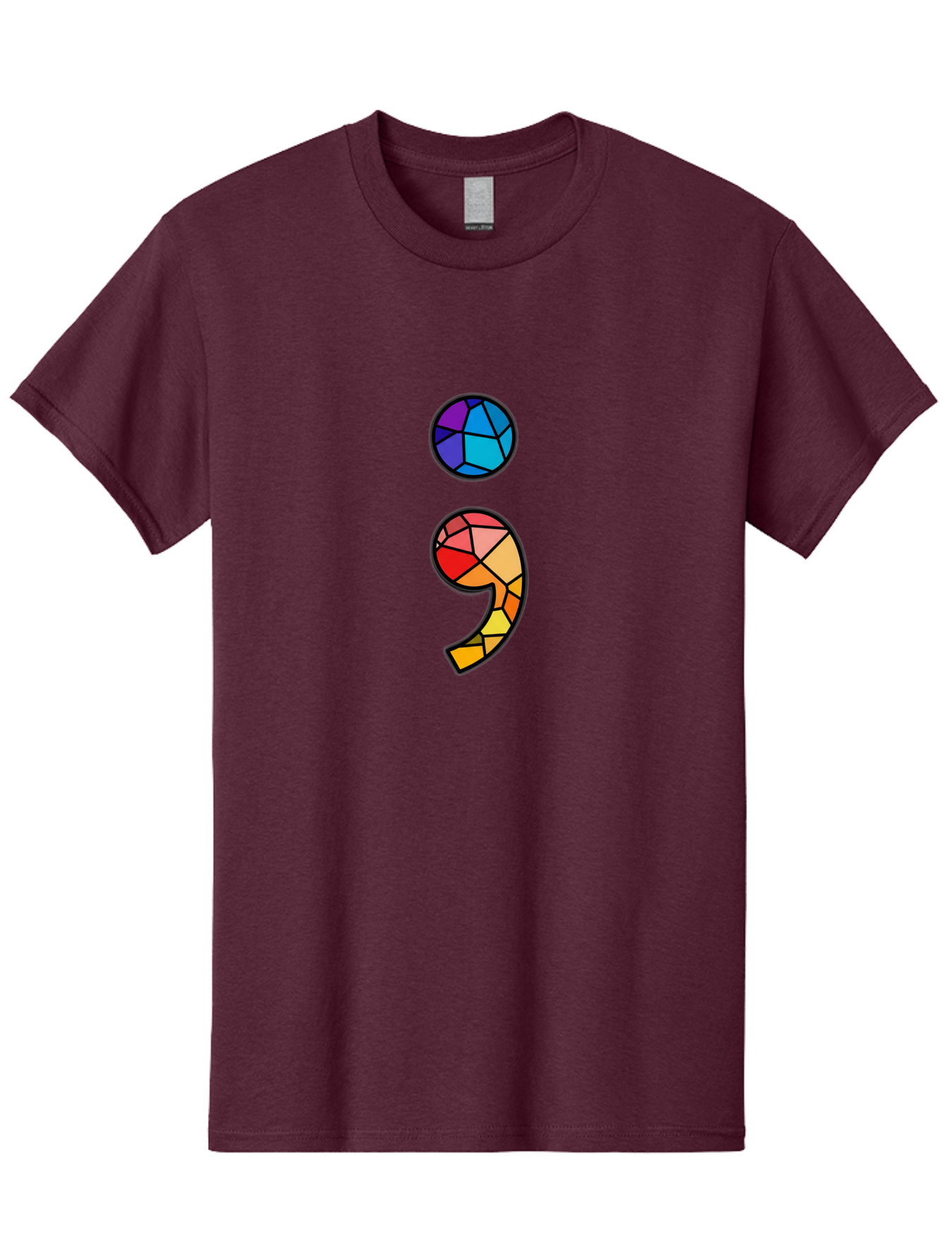 Semicolon-Project-Logo Men'S Graphic Tee, 100% Cotton, Comfortable Casual Summer Wear, Machine Washable, Colorful Mosaic, Stained Glass Effect, Comma Punctuation Mark, Vibrant Colors, Abstract Design, Creative Typography, Mosaic Art Bae096