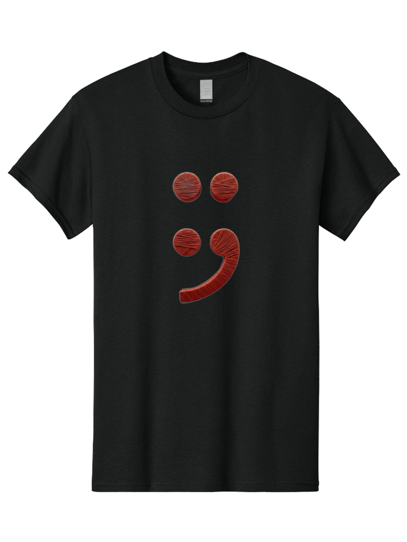 Semicolon-Smiley Men'S Graphic Tee, 100% Cotton, Comfortable Casual Summer Wear, Machine Washable, Semicolon Project Symbol, Mental Health Awareness Emoji, Red Textured Punctuation, Creative Typography, Emotional Expression, Quirky Design, Bae097