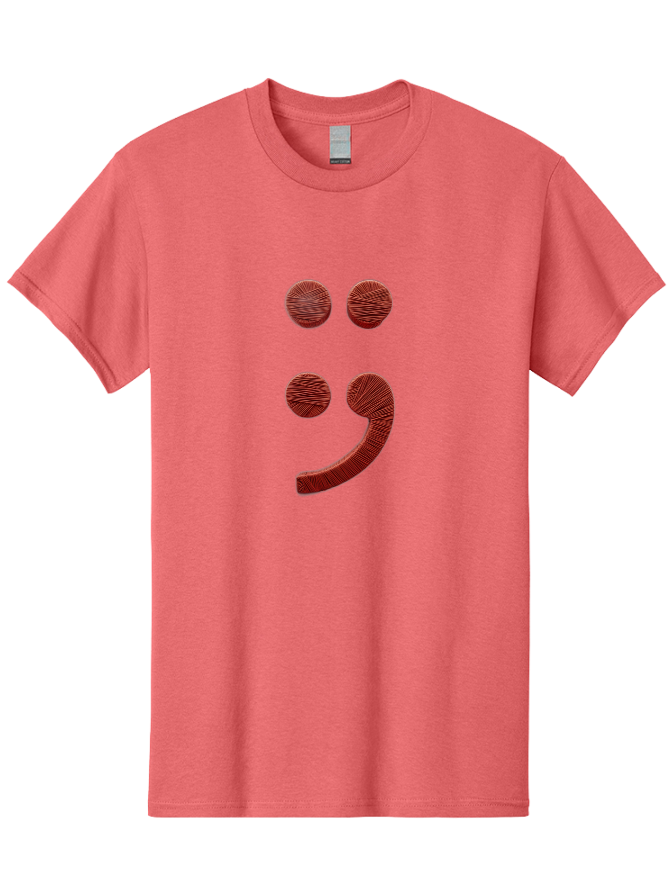 Semicolon-Smiley Men'S Graphic Tee, 100% Cotton, Comfortable Casual Summer Wear, Machine Washable, Semicolon Project Symbol, Mental Health Awareness Emoji, Red Textured Punctuation, Creative Typography, Emotional Expression, Quirky Design, Bae097