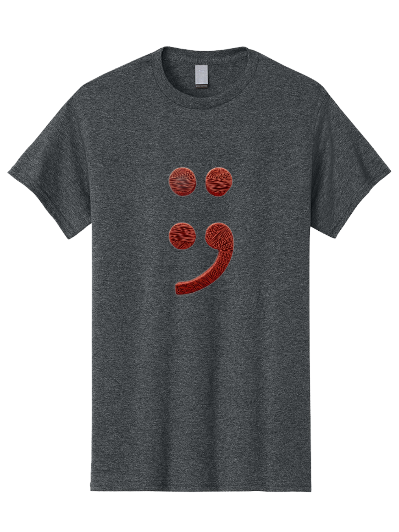 Semicolon-Smiley Men'S Graphic Tee, 100% Cotton, Comfortable Casual Summer Wear, Machine Washable, Semicolon Project Symbol, Mental Health Awareness Emoji, Red Textured Punctuation, Creative Typography, Emotional Expression, Quirky Design, Bae097