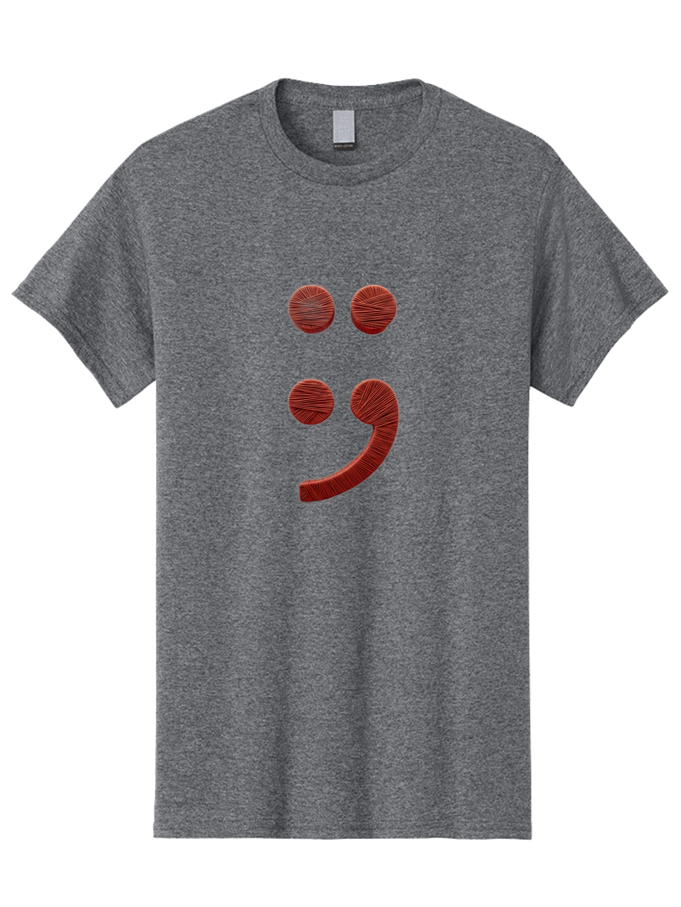 Semicolon-Smiley Men'S Graphic Tee, 100% Cotton, Comfortable Casual Summer Wear, Machine Washable, Semicolon Project Symbol, Mental Health Awareness Emoji, Red Textured Punctuation, Creative Typography, Emotional Expression, Quirky Design, Bae097