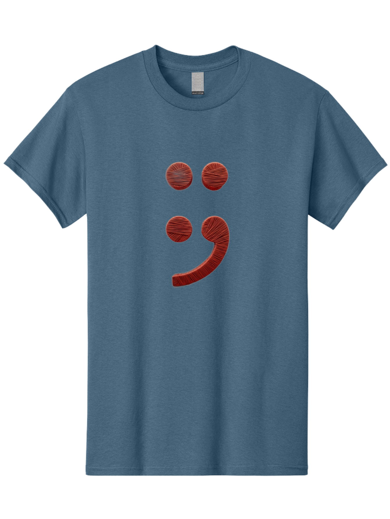 Semicolon-Smiley Men'S Graphic Tee, 100% Cotton, Comfortable Casual Summer Wear, Machine Washable, Semicolon Project Symbol, Mental Health Awareness Emoji, Red Textured Punctuation, Creative Typography, Emotional Expression, Quirky Design, Bae097