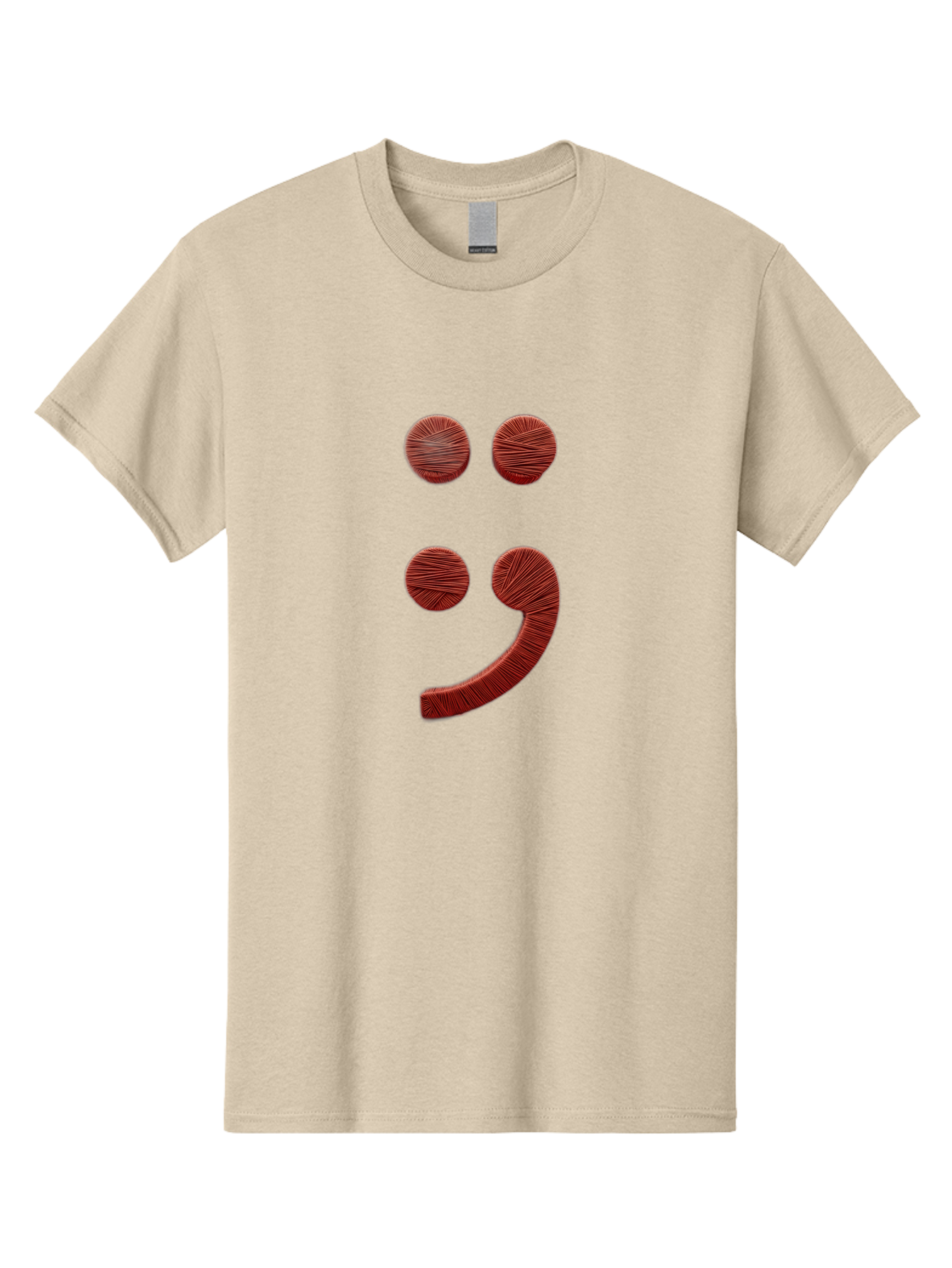 Semicolon-Smiley Men'S Graphic Tee, 100% Cotton, Comfortable Casual Summer Wear, Machine Washable, Semicolon Project Symbol, Mental Health Awareness Emoji, Red Textured Punctuation, Creative Typography, Emotional Expression, Quirky Design, Bae097