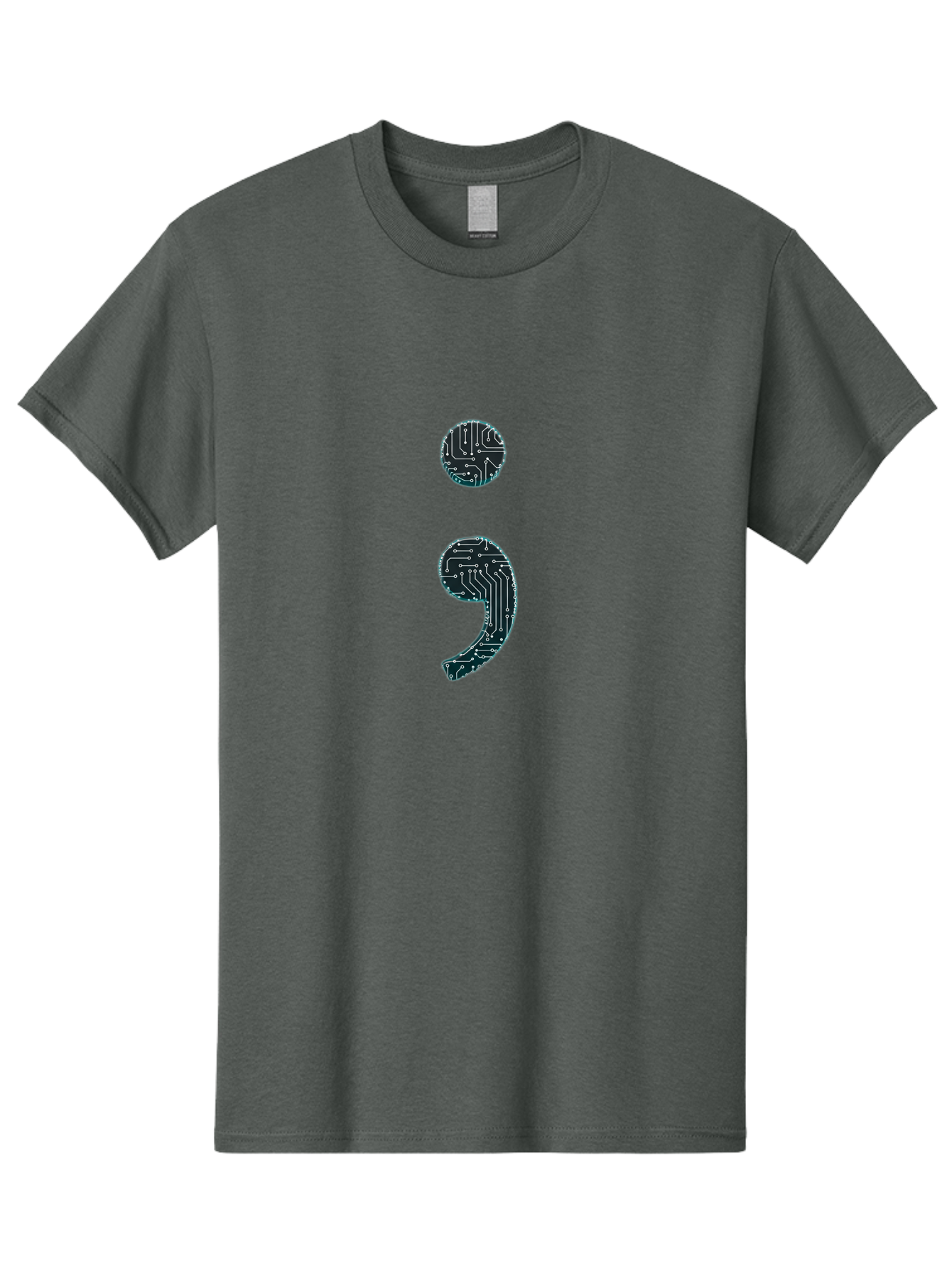 Semicolon Men'S Graphic Tee, 100% Cotton, Comfortable Casual Summer Wear, Machine Washable, Semicolon Symbol, Punctuation Mark, Circuit Board Pattern, Abstract Design, Futuristic Style, Tech-Inspired Art, Code-Related Graphics, Bae098