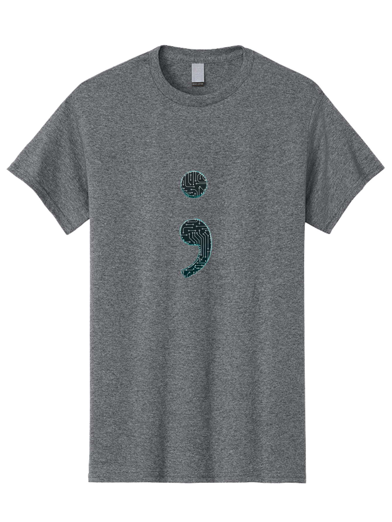 Semicolon Men'S Graphic Tee, 100% Cotton, Comfortable Casual Summer Wear, Machine Washable, Semicolon Symbol, Punctuation Mark, Circuit Board Pattern, Abstract Design, Futuristic Style, Tech-Inspired Art, Code-Related Graphics, Bae098