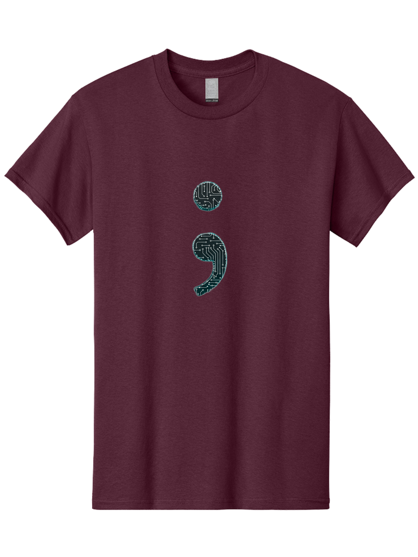 Semicolon Men'S Graphic Tee, 100% Cotton, Comfortable Casual Summer Wear, Machine Washable, Semicolon Symbol, Punctuation Mark, Circuit Board Pattern, Abstract Design, Futuristic Style, Tech-Inspired Art, Code-Related Graphics, Bae098
