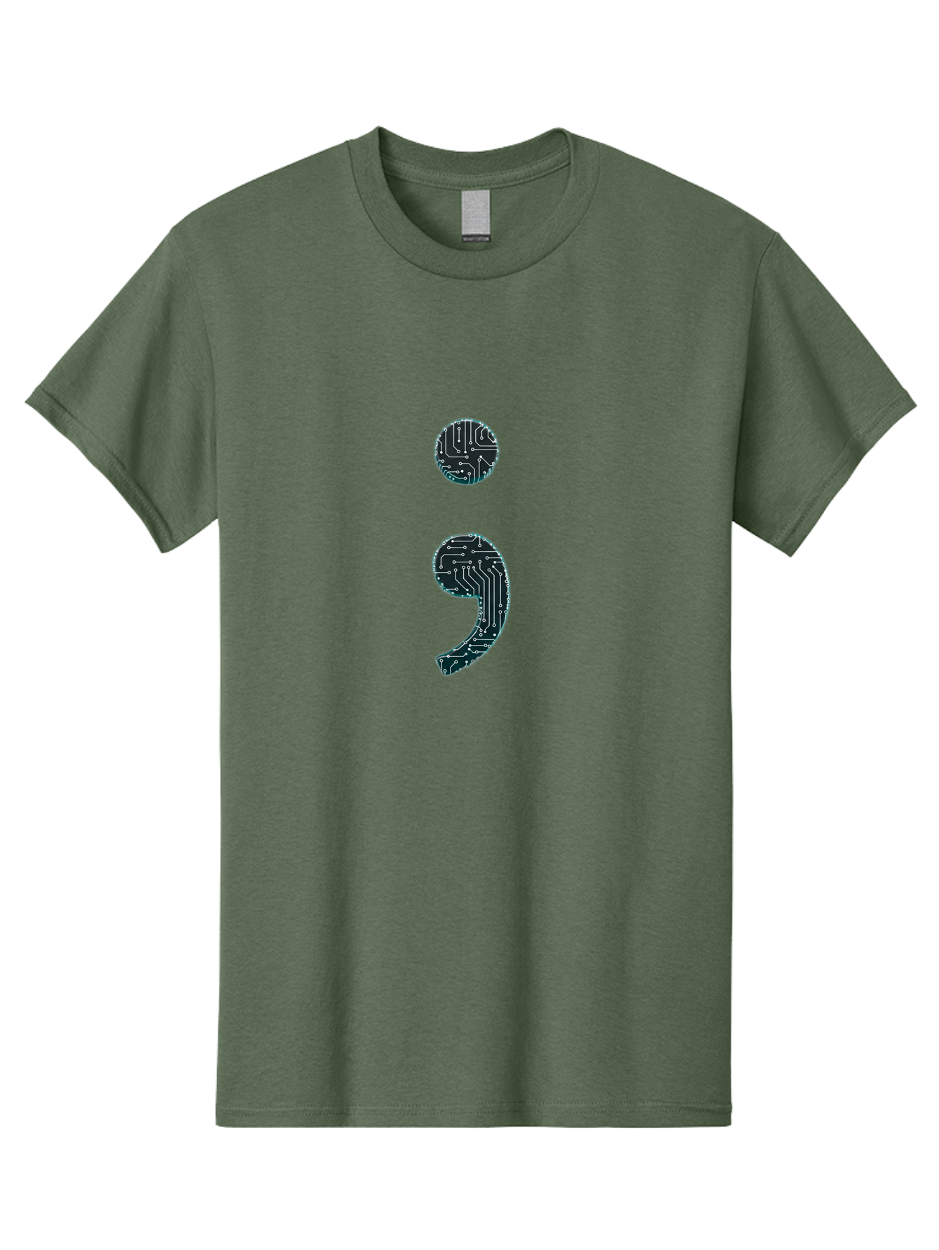 Semicolon Men'S Graphic Tee, 100% Cotton, Comfortable Casual Summer Wear, Machine Washable, Semicolon Symbol, Punctuation Mark, Circuit Board Pattern, Abstract Design, Futuristic Style, Tech-Inspired Art, Code-Related Graphics, Bae098
