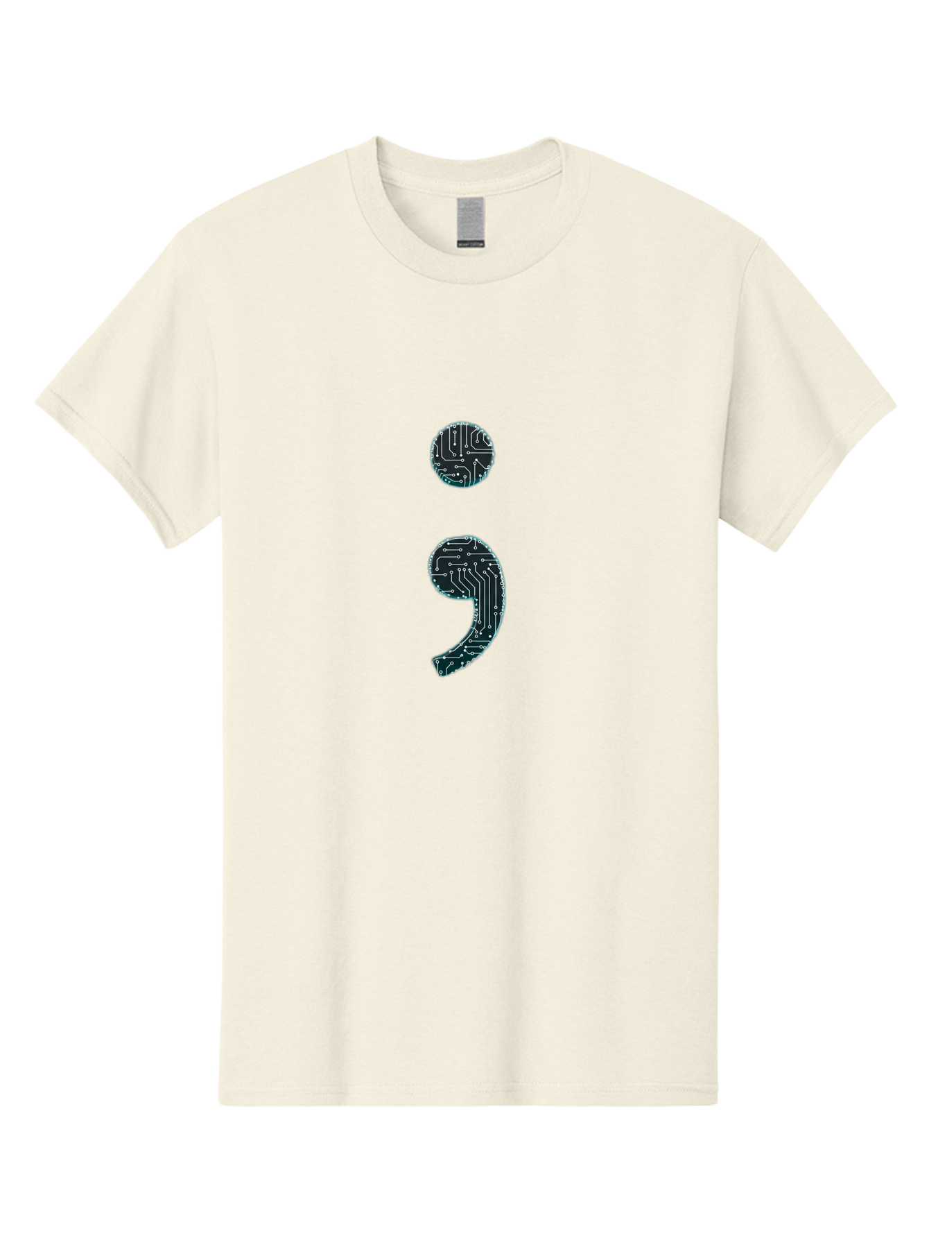 Semicolon Men'S Graphic Tee, 100% Cotton, Comfortable Casual Summer Wear, Machine Washable, Semicolon Symbol, Punctuation Mark, Circuit Board Pattern, Abstract Design, Futuristic Style, Tech-Inspired Art, Code-Related Graphics, Bae098