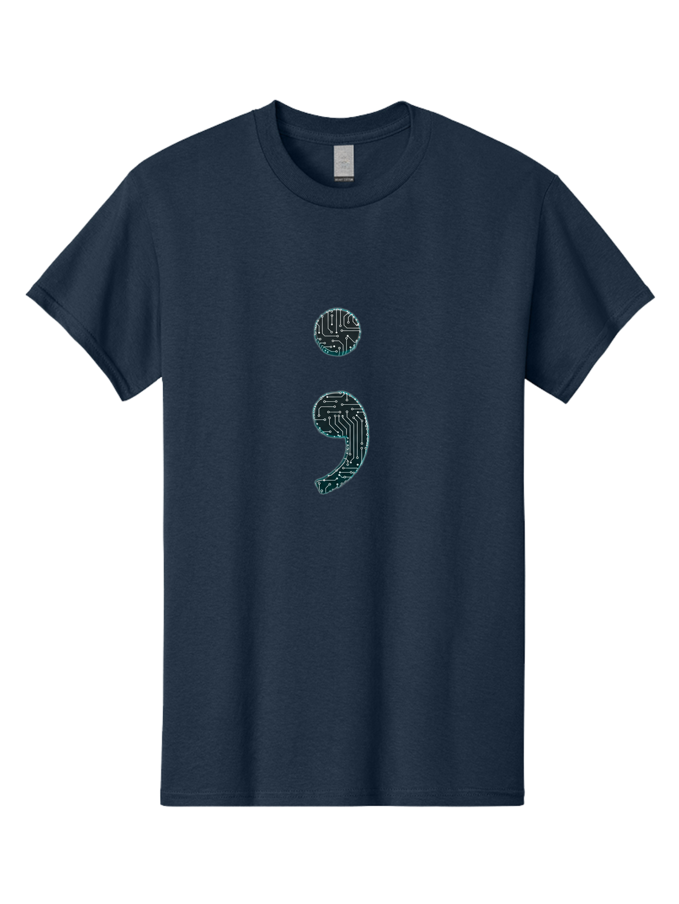 Semicolon Men'S Graphic Tee, 100% Cotton, Comfortable Casual Summer Wear, Machine Washable, Semicolon Symbol, Punctuation Mark, Circuit Board Pattern, Abstract Design, Futuristic Style, Tech-Inspired Art, Code-Related Graphics, Bae098