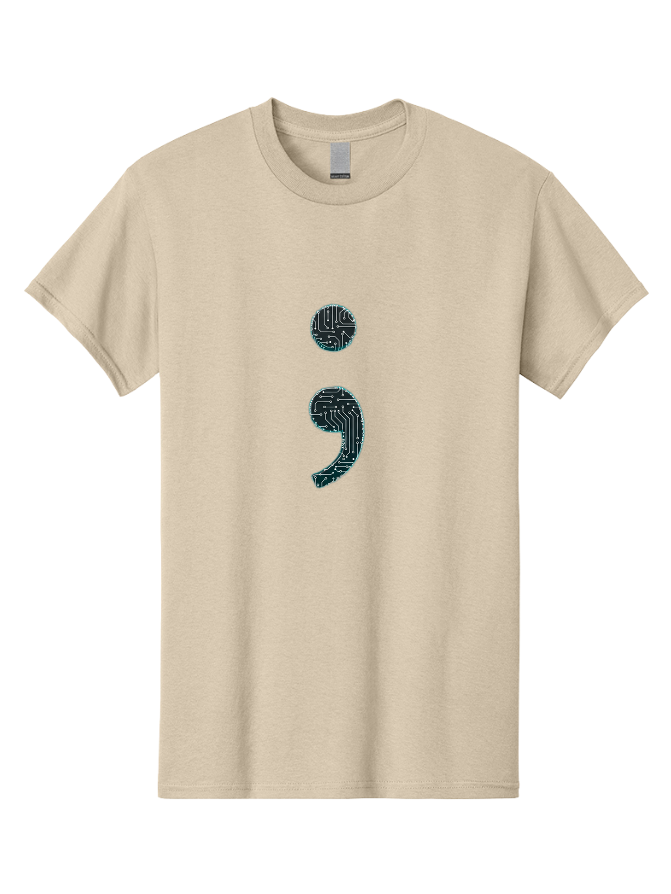 Semicolon Men'S Graphic Tee, 100% Cotton, Comfortable Casual Summer Wear, Machine Washable, Semicolon Symbol, Punctuation Mark, Circuit Board Pattern, Abstract Design, Futuristic Style, Tech-Inspired Art, Code-Related Graphics, Bae098