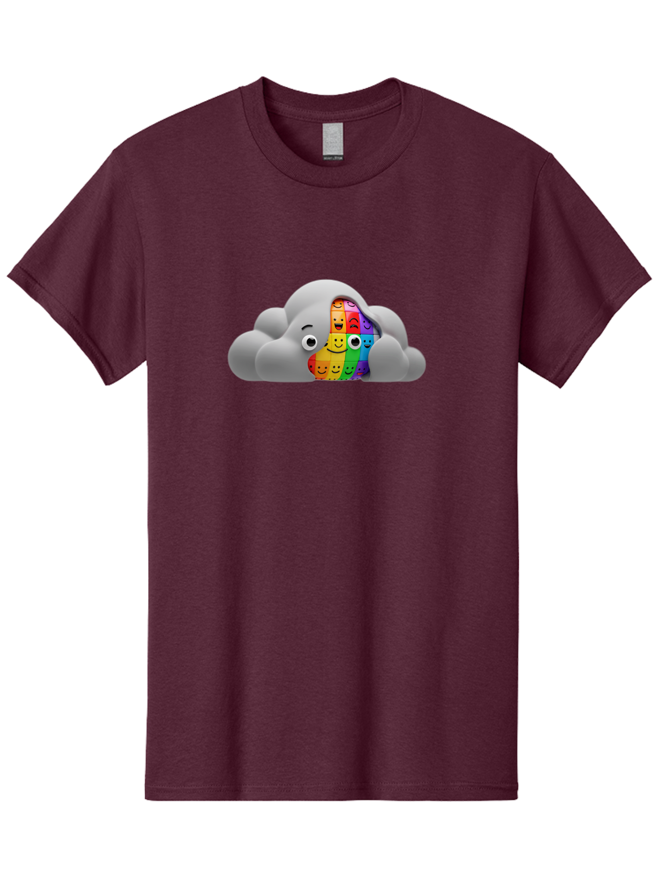 Smiley-Cloud Men'S Graphic Tee, 100% Cotton, Comfortable Casual Summer Wear, Machine Washable, Cartoon Cloud, Emoticon Grid, Diverse Emotions, Emotional Expression, Facial Expressions, Colorful, Emoticons, Rainbow Colors, Mental Health, Bae099