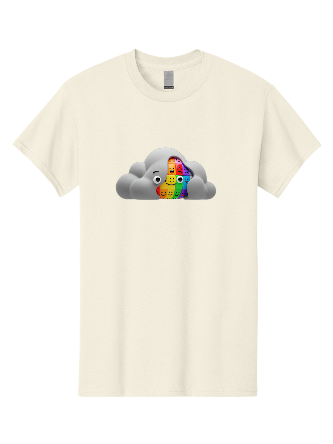 Smiley-Cloud Men'S Graphic Tee, 100% Cotton, Comfortable Casual Summer Wear, Machine Washable, Cartoon Cloud, Emoticon Grid, Diverse Emotions, Emotional Expression, Facial Expressions, Colorful, Emoticons, Rainbow Colors, Mental Health, Bae099