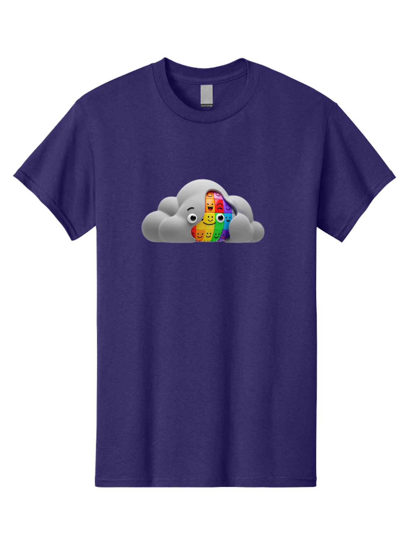 Smiley-Cloud Men'S Graphic Tee, 100% Cotton, Comfortable Casual Summer Wear, Machine Washable, Cartoon Cloud, Emoticon Grid, Diverse Emotions, Emotional Expression, Facial Expressions, Colorful, Emoticons, Rainbow Colors, Mental Health, Bae099