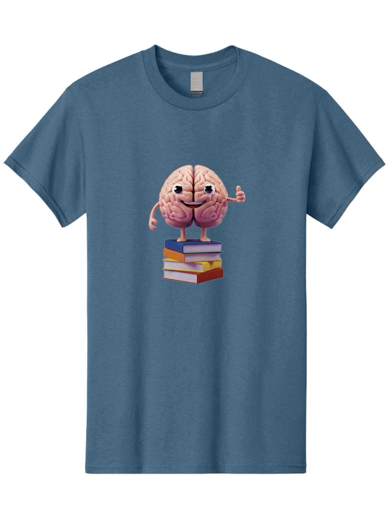 Smiling-Brain-1 Men'S Graphic Tee, 100% Cotton, Comfortable Casual Summer Wear, Machine Washable, Cartoon Brain, Human Brain, Smiling Face, Thumbs Up, Books, Learning, Education, Knowledge, Intelligence, Cognitive Function Bae100