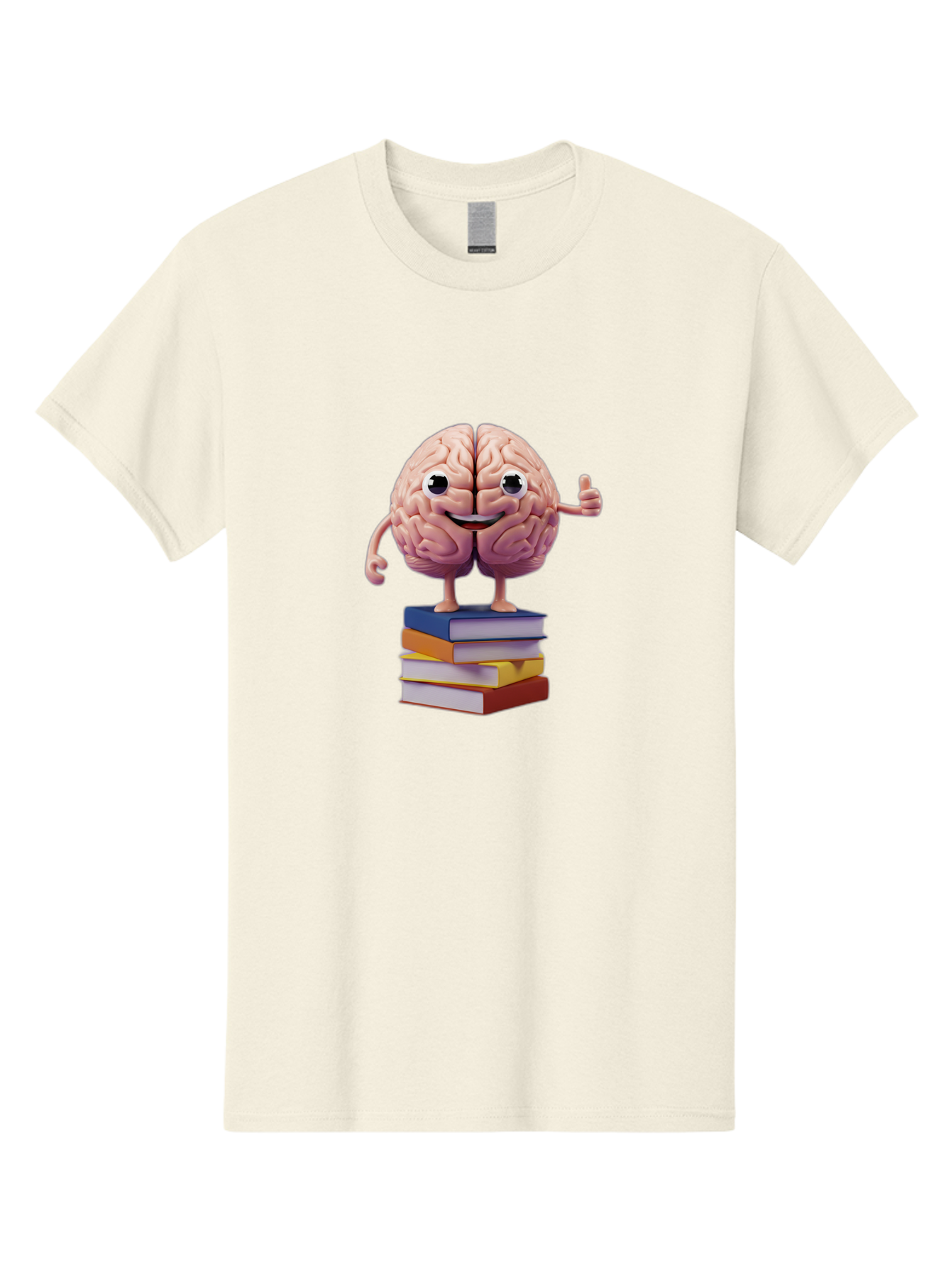 Smiling-Brain-1 Men'S Graphic Tee, 100% Cotton, Comfortable Casual Summer Wear, Machine Washable, Cartoon Brain, Human Brain, Smiling Face, Thumbs Up, Books, Learning, Education, Knowledge, Intelligence, Cognitive Function Bae100
