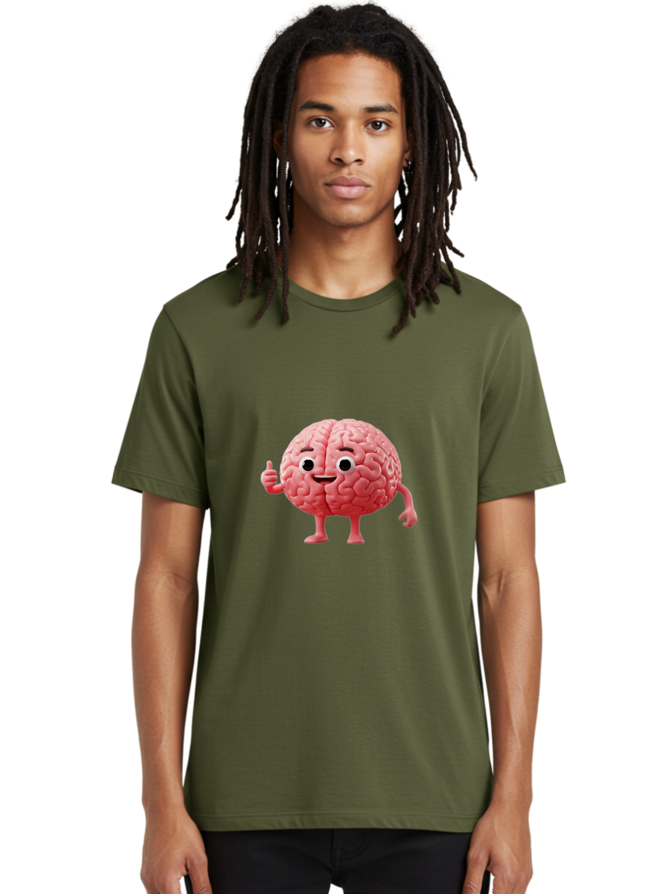 Smiling-Brain Men'S Graphic Tee, 100% Cotton, Comfortable Casual Summer Wear, Machine Washable, Cartoon Brain Character, Human Brain, Funny Illustration, Brain With Face, Thumbs Up Gesture, Smiling Brain, Cognitive Humor, Human Anatomy, Bae101