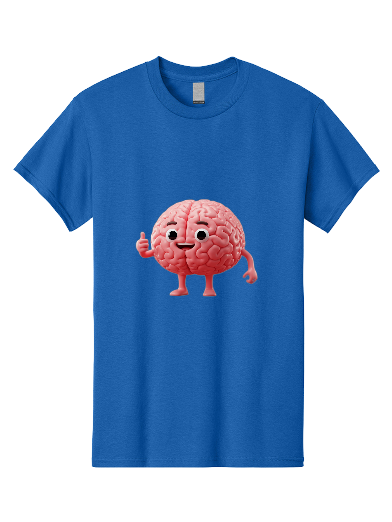 Smiling-Brain Men'S Graphic Tee, 100% Cotton, Comfortable Casual Summer Wear, Machine Washable, Cartoon Brain Character, Human Brain, Funny Illustration, Brain With Face, Thumbs Up Gesture, Smiling Brain, Cognitive Humor, Human Anatomy, Bae101