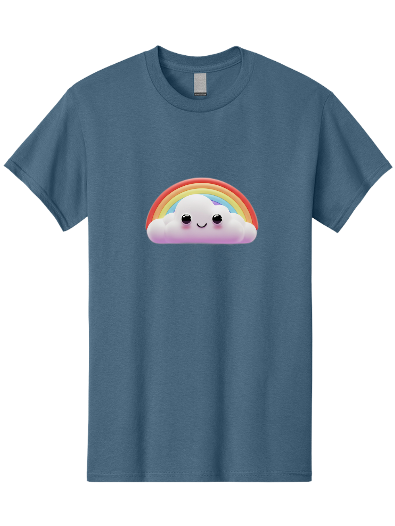 Smiling-Cloud-Rainbow Men'S Graphic Tee, 100% Cotton, Comfortable Casual Summer Wear, Machine Washable, Happy Cloud, Rainbow Colors, Vibrant Illustration, Cute Character, Cartoon Style, Smiling Face, Colorful Graphics, Joyful Atmosphere, Bae102