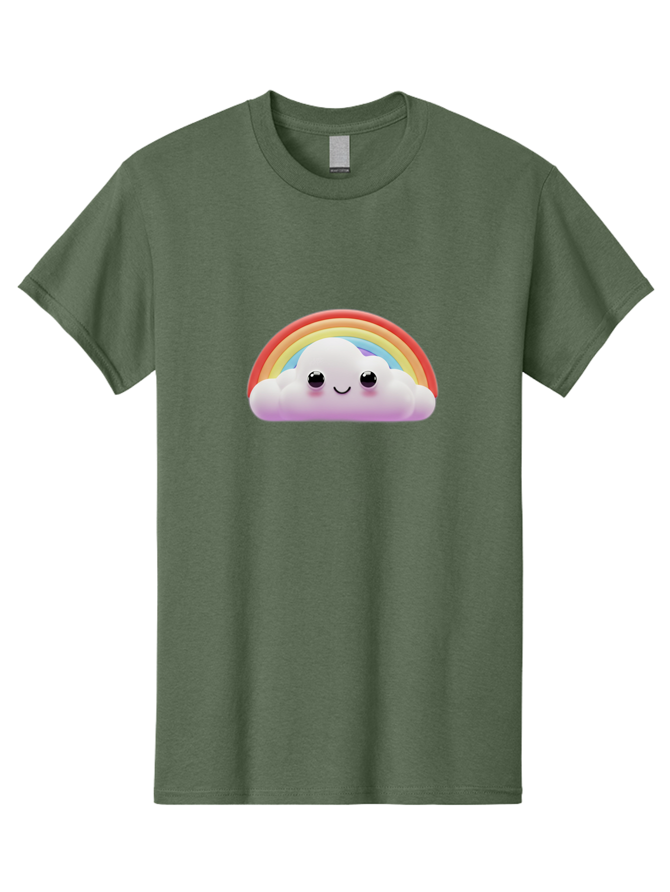 Smiling-Cloud-Rainbow Men'S Graphic Tee, 100% Cotton, Comfortable Casual Summer Wear, Machine Washable, Happy Cloud, Rainbow Colors, Vibrant Illustration, Cute Character, Cartoon Style, Smiling Face, Colorful Graphics, Joyful Atmosphere, Bae102