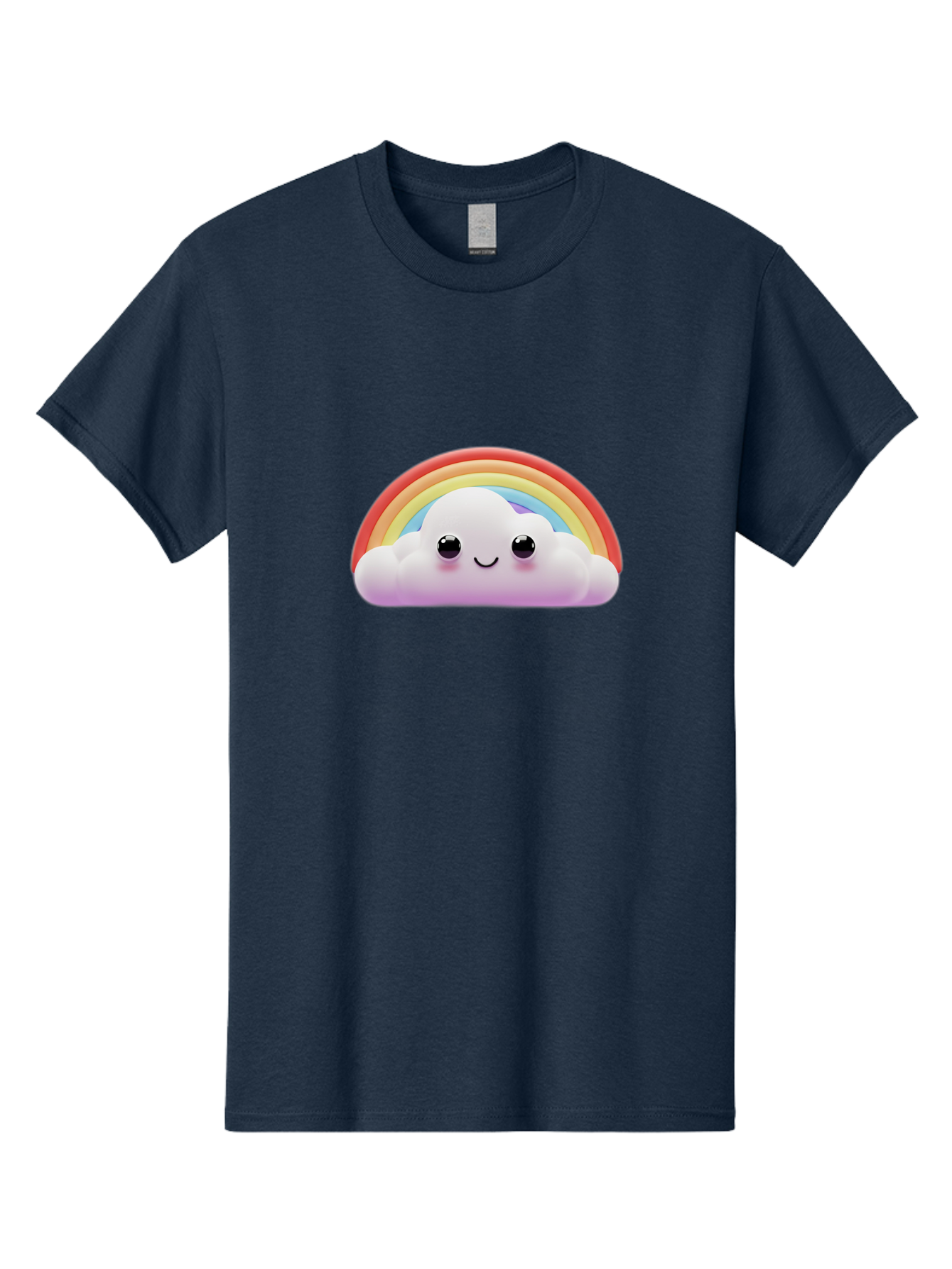 Smiling-Cloud-Rainbow Men'S Graphic Tee, 100% Cotton, Comfortable Casual Summer Wear, Machine Washable, Happy Cloud, Rainbow Colors, Vibrant Illustration, Cute Character, Cartoon Style, Smiling Face, Colorful Graphics, Joyful Atmosphere, Bae102