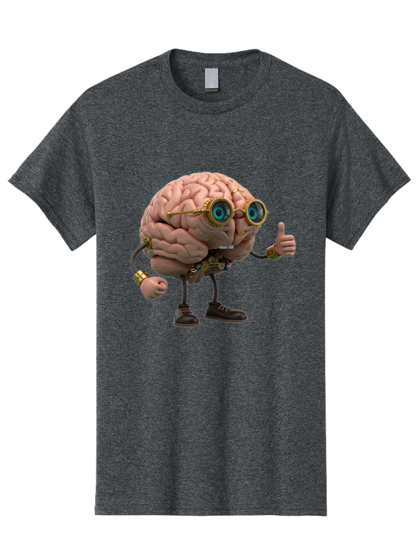 Steampunk-Brain-Character Men'S Graphic Tee, 100% Cotton, Comfortable Casual Summer Wear, Machine Washable, Human Brain With Legs, Brain Character, Steampunk Style, Goggles On Brain, Thumbs Up, Creative Concept, Intelligent Design, Bae104