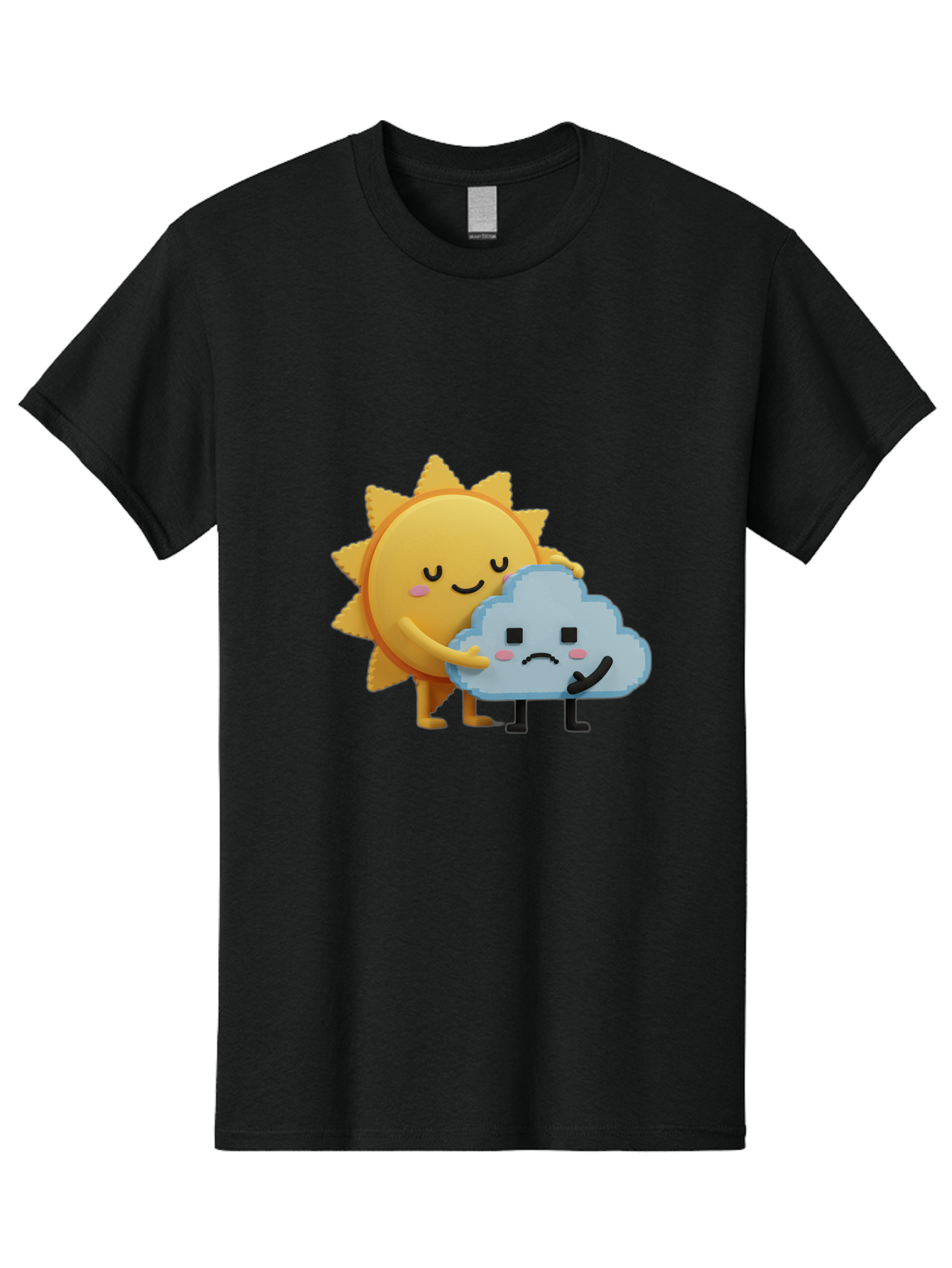 Sun-Hugging-Cloud Men'S Graphic Tee, 100% Cotton, Comfortable Casual Summer Wear, Machine Washable, Sun And Cloud, Smiling Face, Sad Face, Friendship, Anthropomorphic Characters, Emotional Weather, Cartoon Style, Weather Elements, Bae106