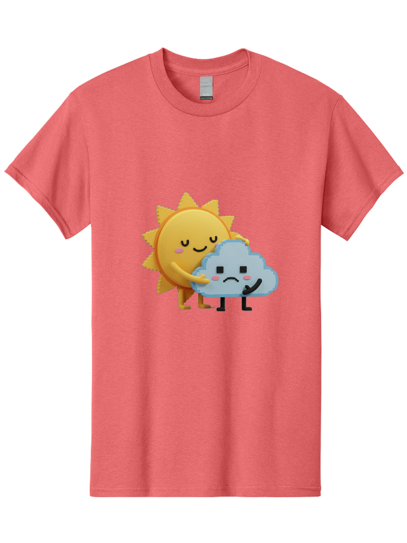 Sun-Hugging-Cloud Men'S Graphic Tee, 100% Cotton, Comfortable Casual Summer Wear, Machine Washable, Sun And Cloud, Smiling Face, Sad Face, Friendship, Anthropomorphic Characters, Emotional Weather, Cartoon Style, Weather Elements, Bae106
