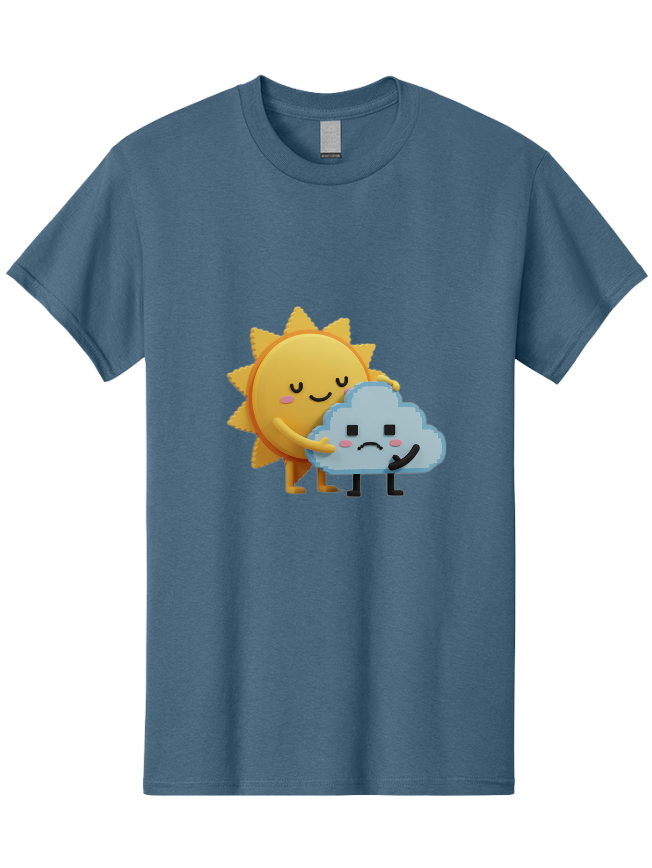 Sun-Hugging-Cloud Men'S Graphic Tee, 100% Cotton, Comfortable Casual Summer Wear, Machine Washable, Sun And Cloud, Smiling Face, Sad Face, Friendship, Anthropomorphic Characters, Emotional Weather, Cartoon Style, Weather Elements, Bae106
