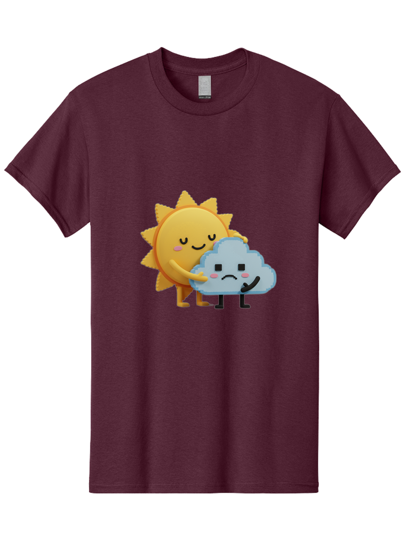 Sun-Hugging-Cloud Men'S Graphic Tee, 100% Cotton, Comfortable Casual Summer Wear, Machine Washable, Sun And Cloud, Smiling Face, Sad Face, Friendship, Anthropomorphic Characters, Emotional Weather, Cartoon Style, Weather Elements, Bae106