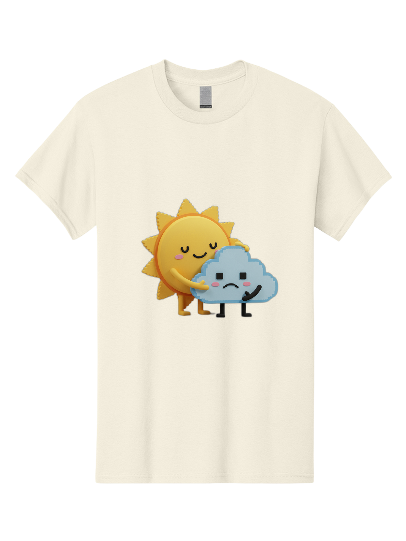 Sun-Hugging-Cloud Men'S Graphic Tee, 100% Cotton, Comfortable Casual Summer Wear, Machine Washable, Sun And Cloud, Smiling Face, Sad Face, Friendship, Anthropomorphic Characters, Emotional Weather, Cartoon Style, Weather Elements, Bae106