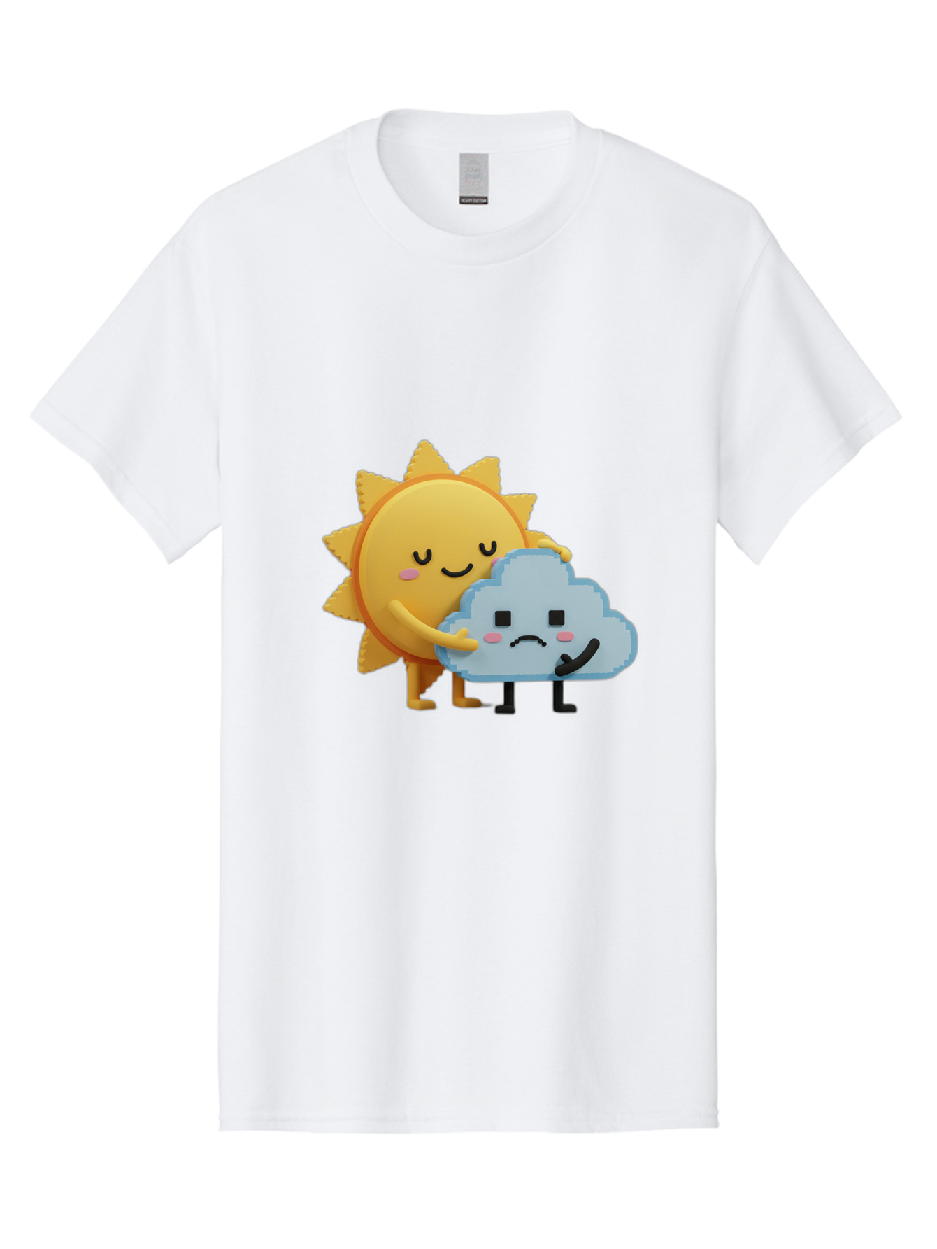 Sun-Hugging-Cloud Men'S Graphic Tee, 100% Cotton, Comfortable Casual Summer Wear, Machine Washable, Sun And Cloud, Smiling Face, Sad Face, Friendship, Anthropomorphic Characters, Emotional Weather, Cartoon Style, Weather Elements, Bae106