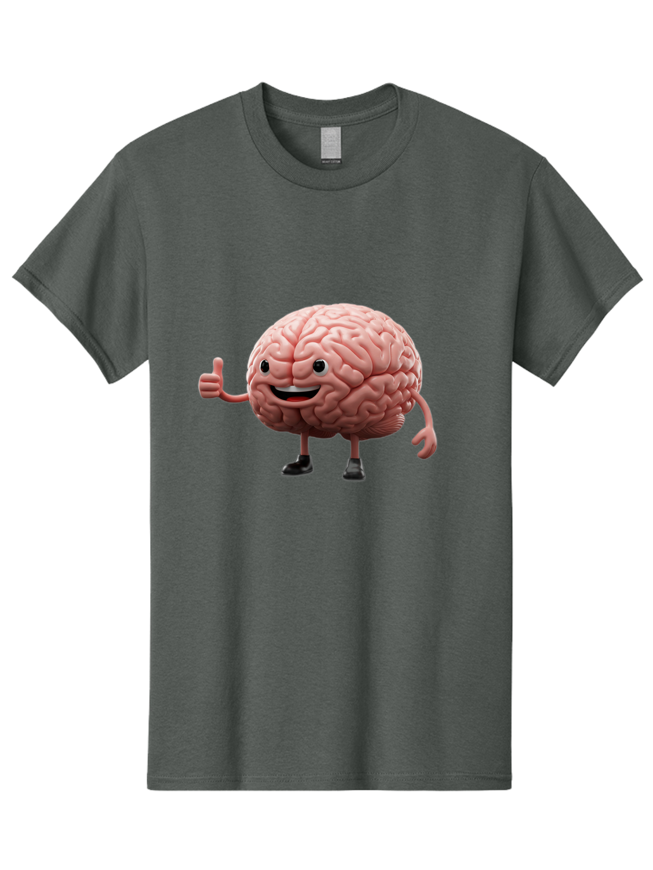 Thumbs-Up-Brain Men'S Graphic Tee, 100% Cotton, Comfortable Casual Summer Wear, Machine Washable, Human Brain Character, Cartoon Brain, Thumbs Up Gesture, Happy Expression, Anthropomorphic Organ, Cognitive Function, Mental Health Awareness, Bae107