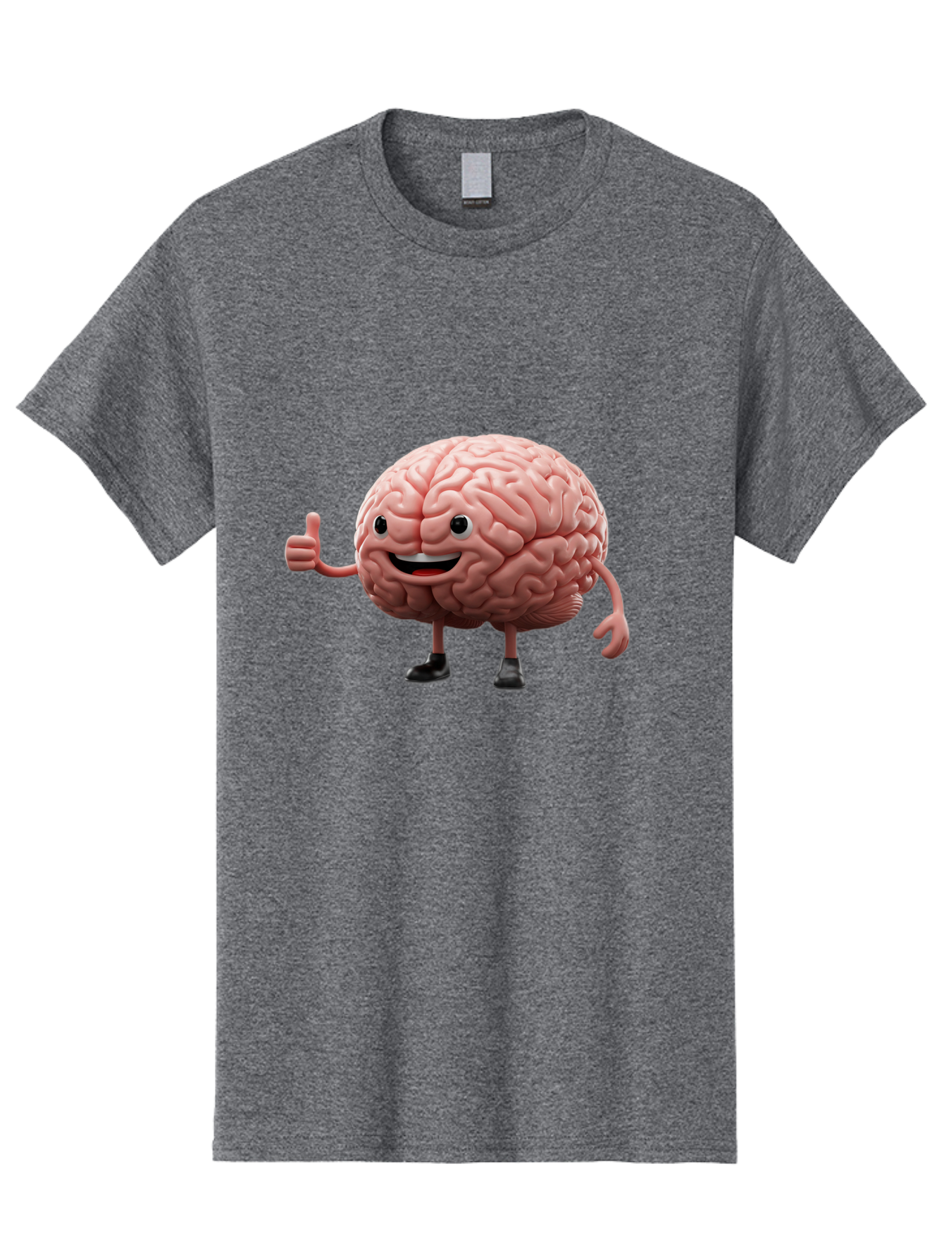 Thumbs-Up-Brain Men'S Graphic Tee, 100% Cotton, Comfortable Casual Summer Wear, Machine Washable, Human Brain Character, Cartoon Brain, Thumbs Up Gesture, Happy Expression, Anthropomorphic Organ, Cognitive Function, Mental Health Awareness, Bae107